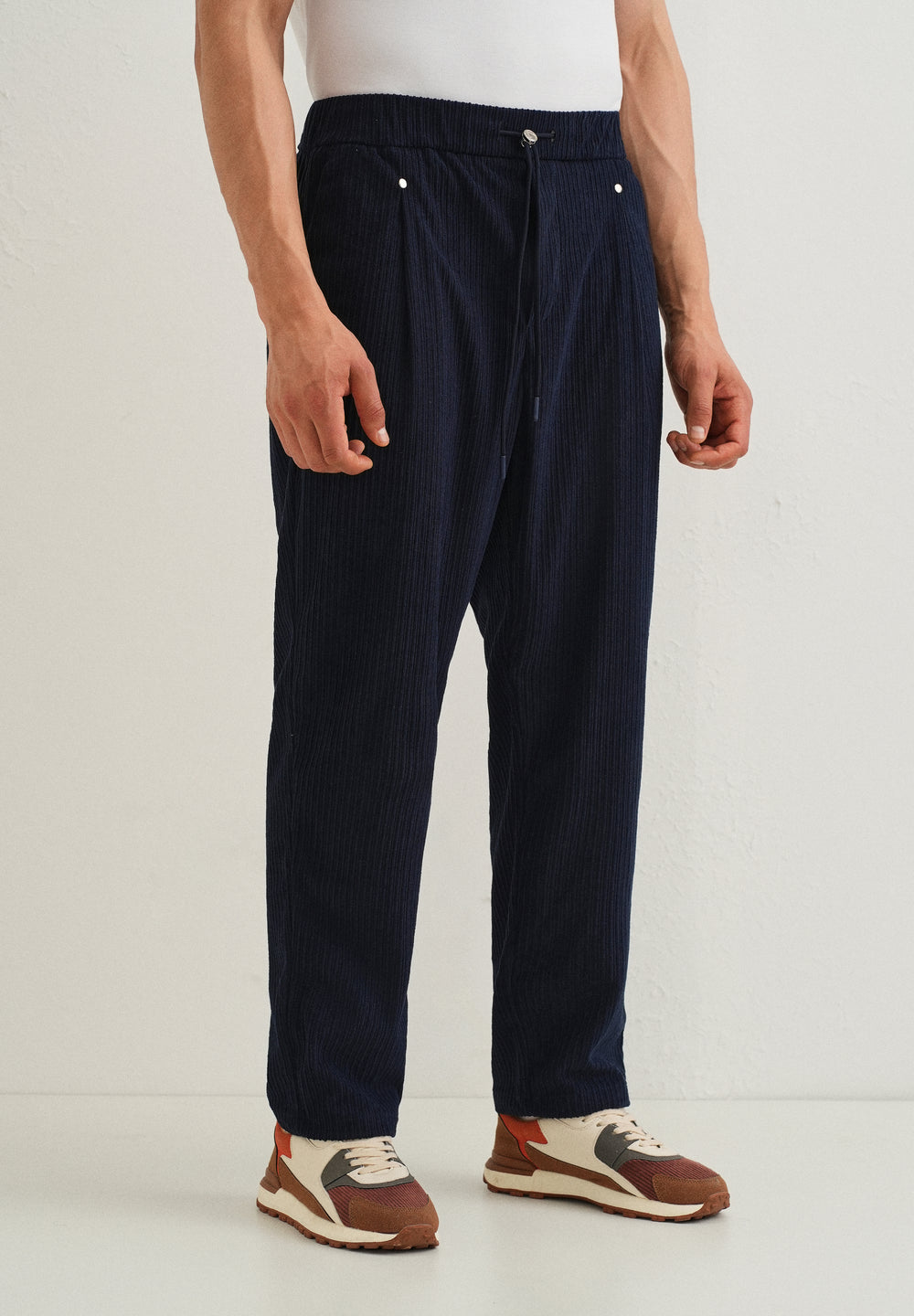 Prussian Blue Drawstring Corduroy Pant