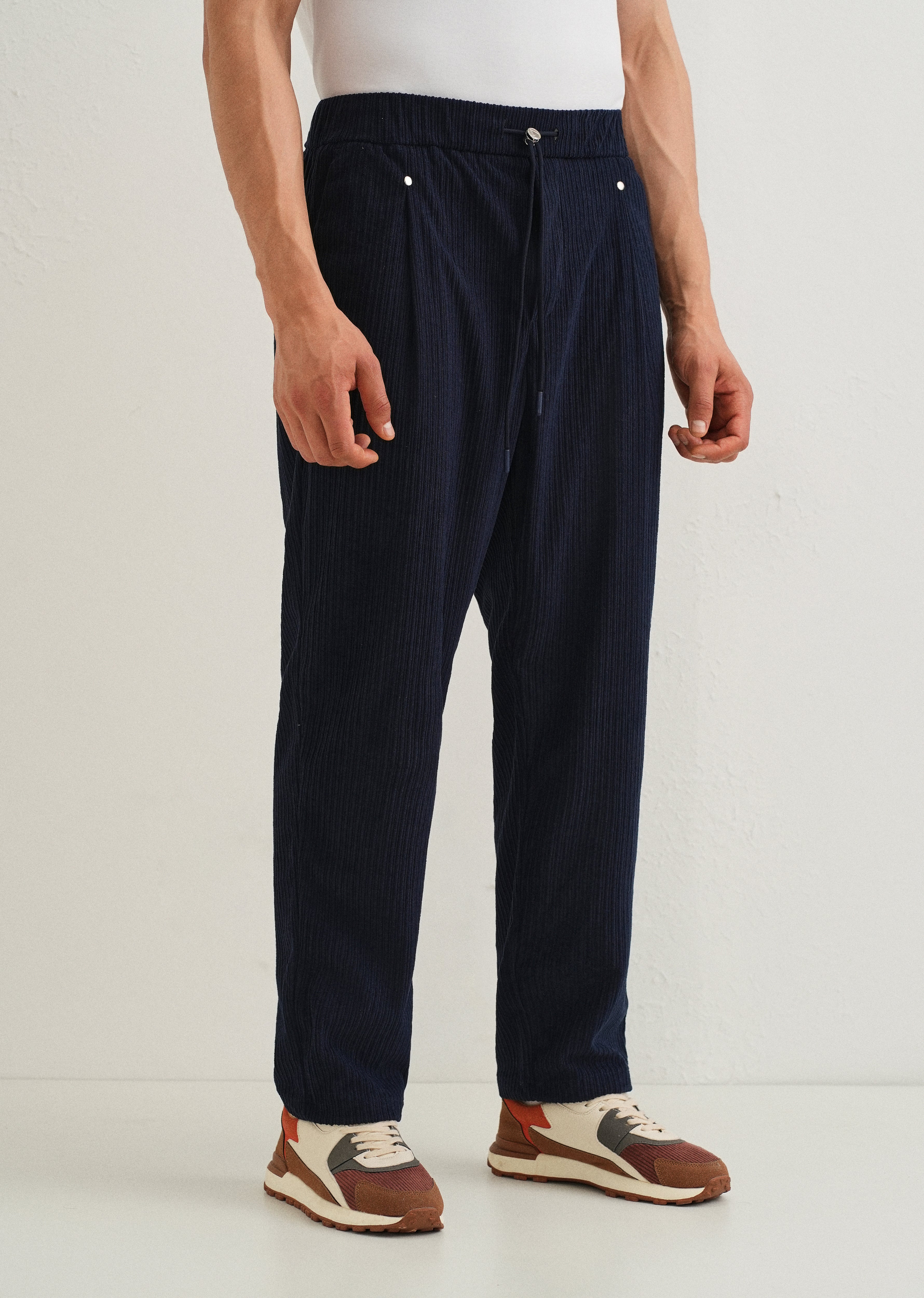 Prussian Blue Drawstring Corduroy Pant