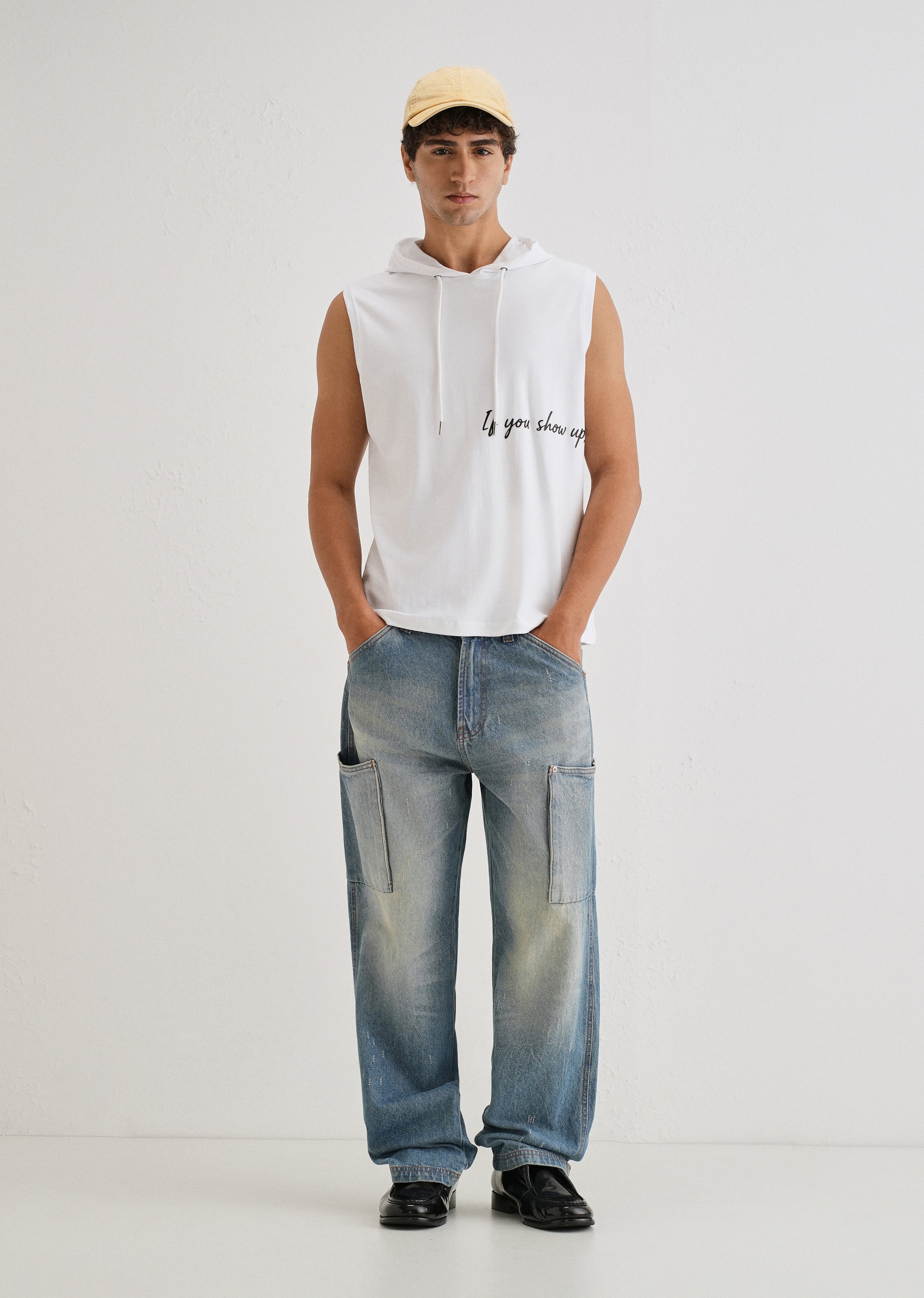 Pure White Typography Printed Hoodie Tank