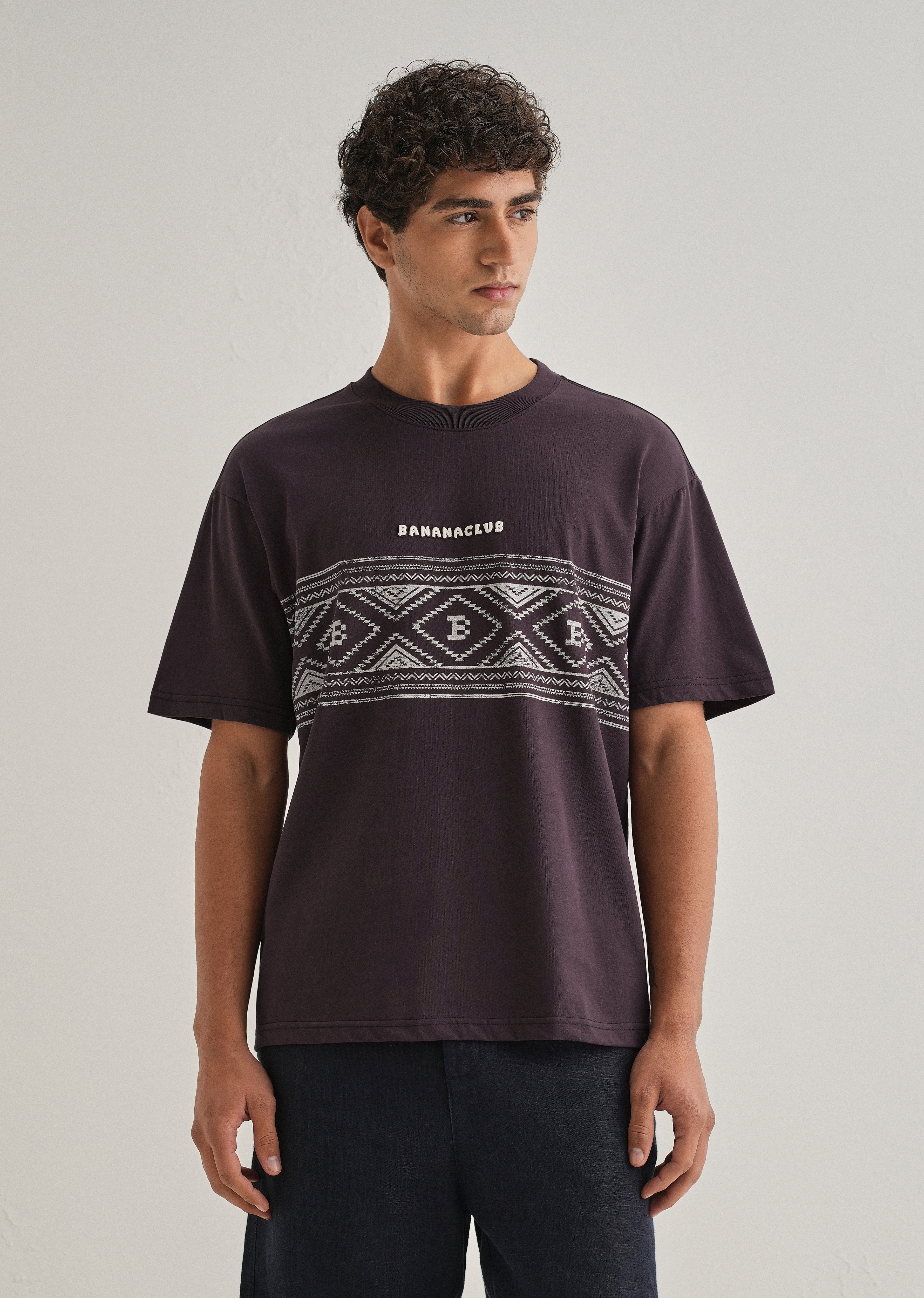 Purple Aztec Printed Oversized T-shirt