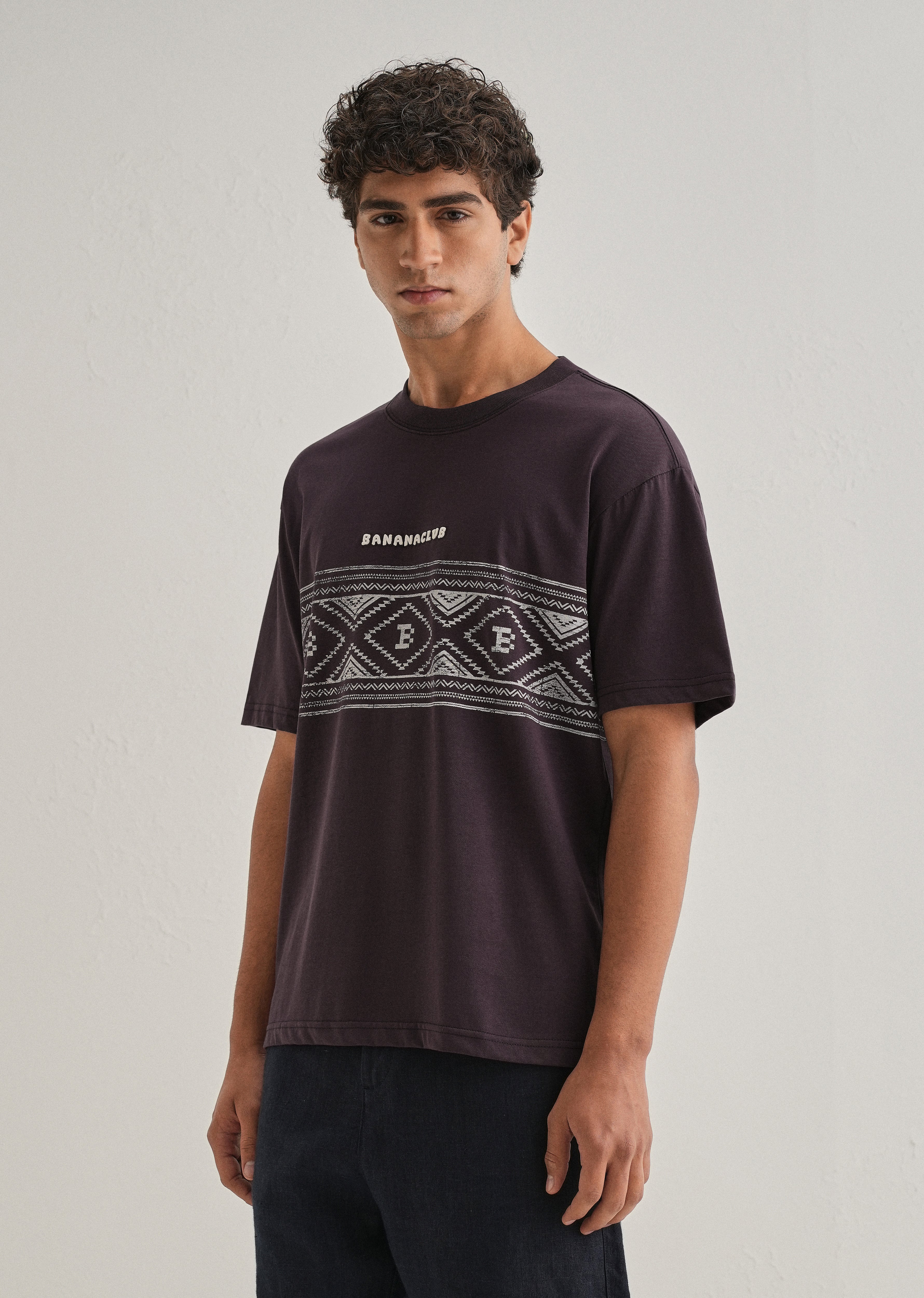 Purple Aztec Printed Oversized T-shirt