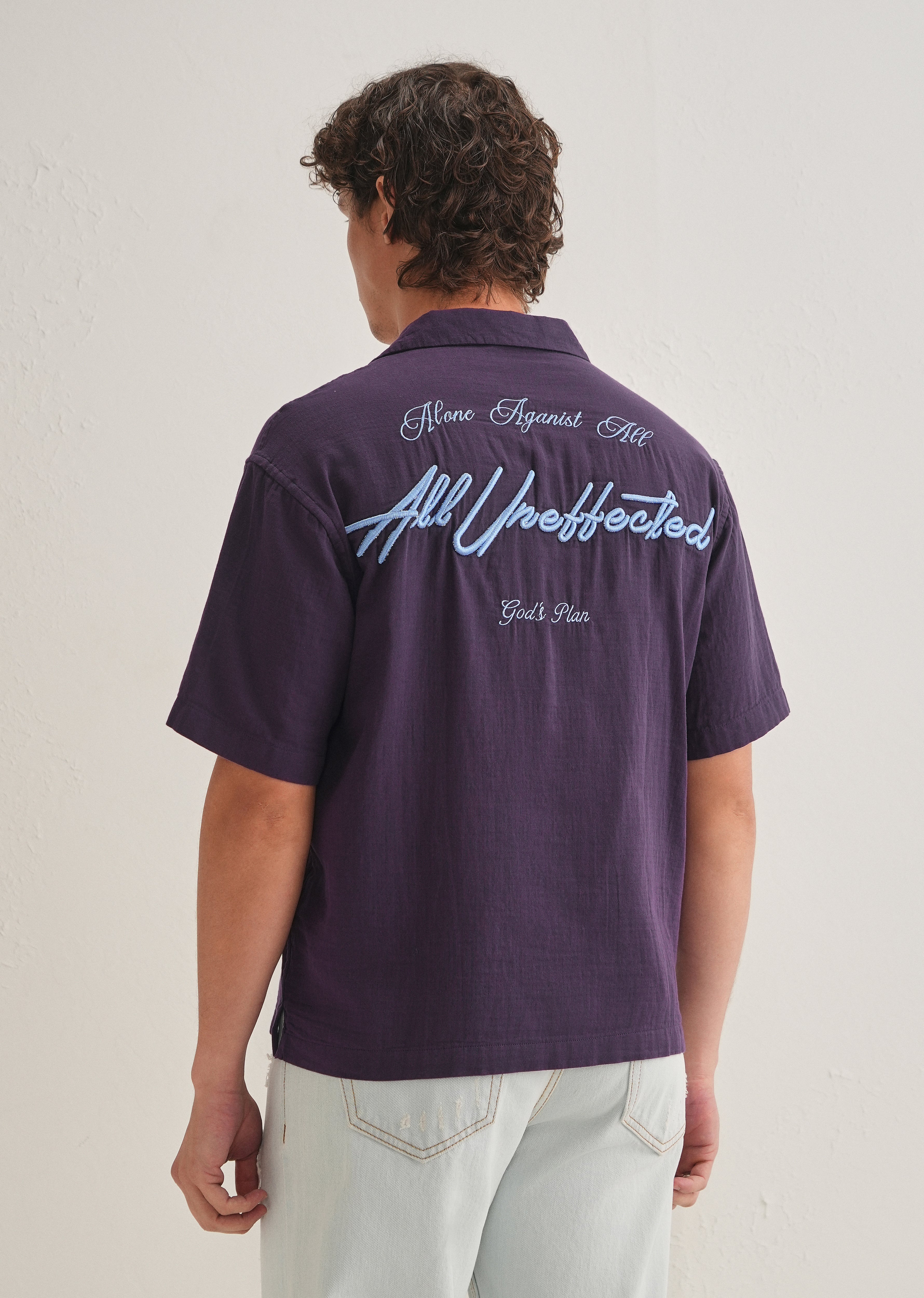 Purple Embroidered Double Cloth Cotton Shirt
