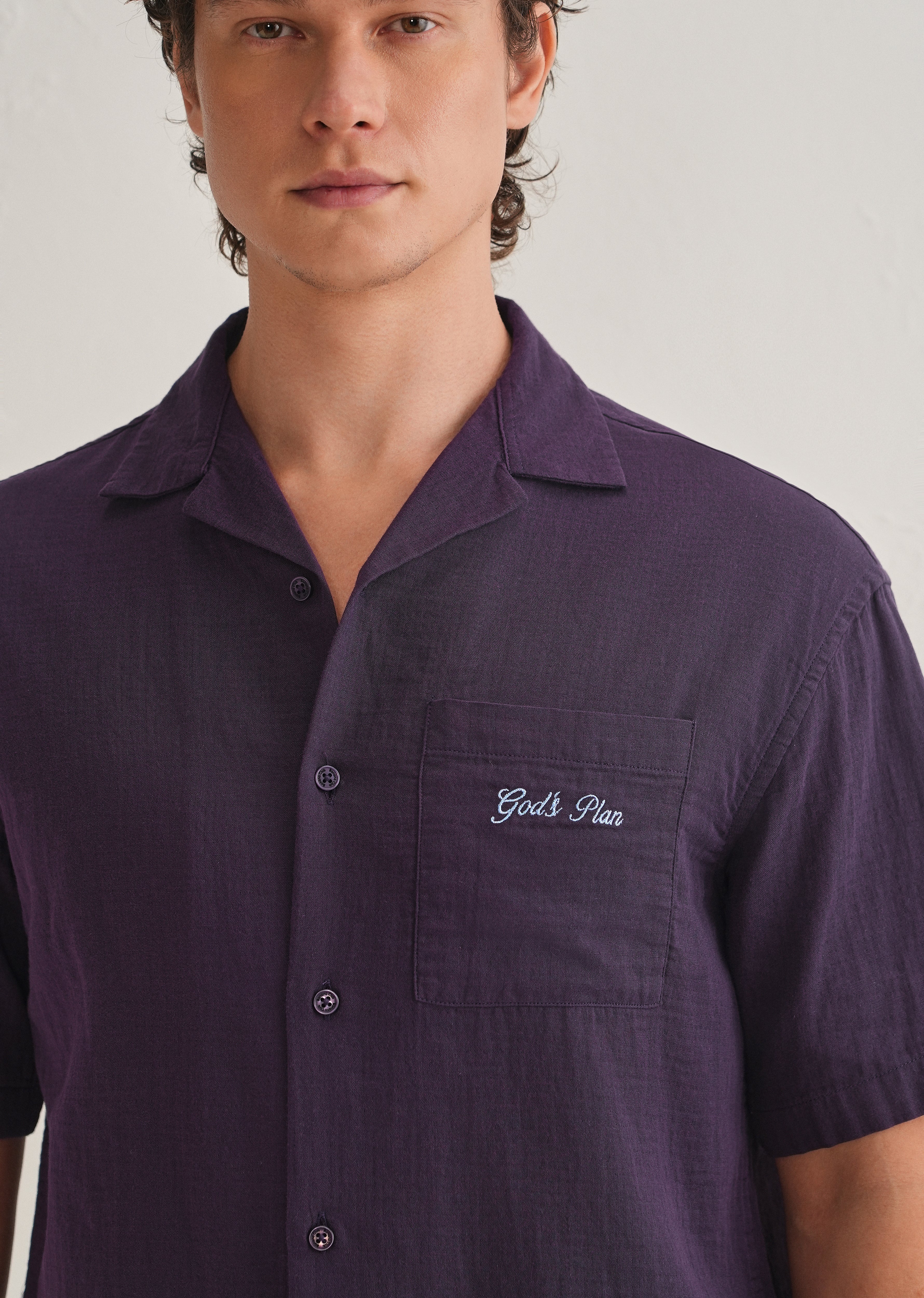 Purple Embroidered Double Cloth Cotton Shirt