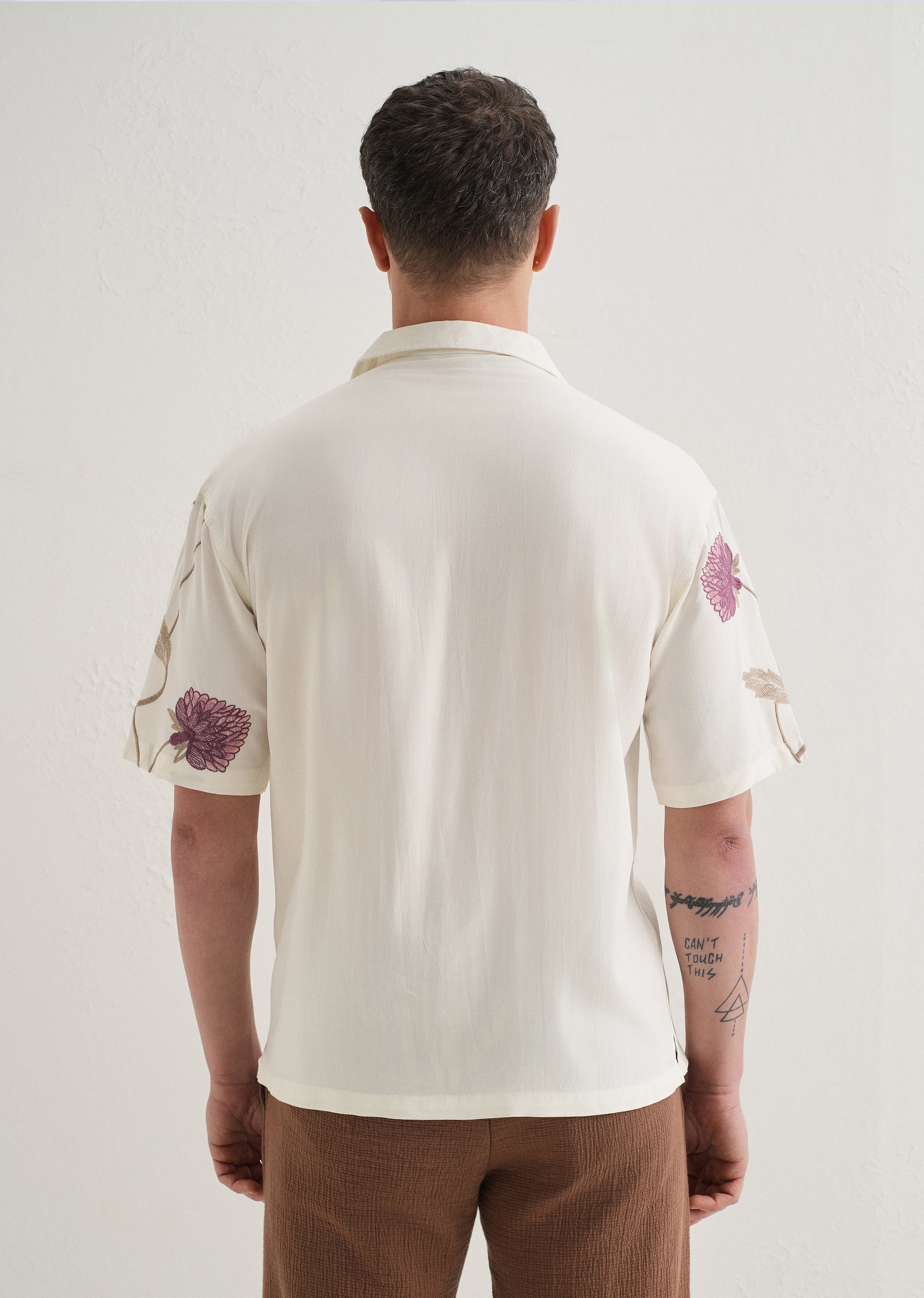 Purple Floral Front Embroidery Shirt