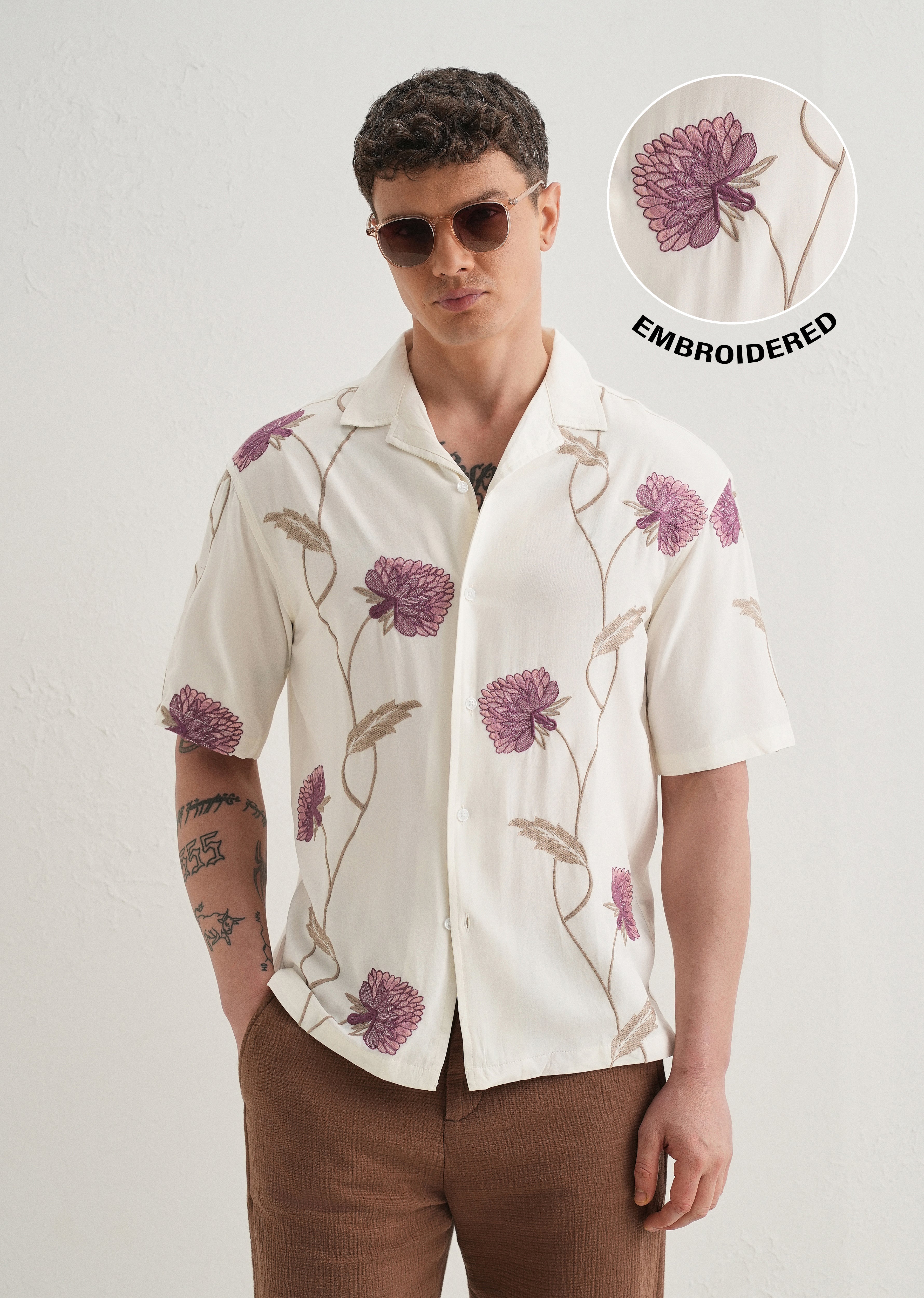 Purple Floral Front Embroidery Shirt