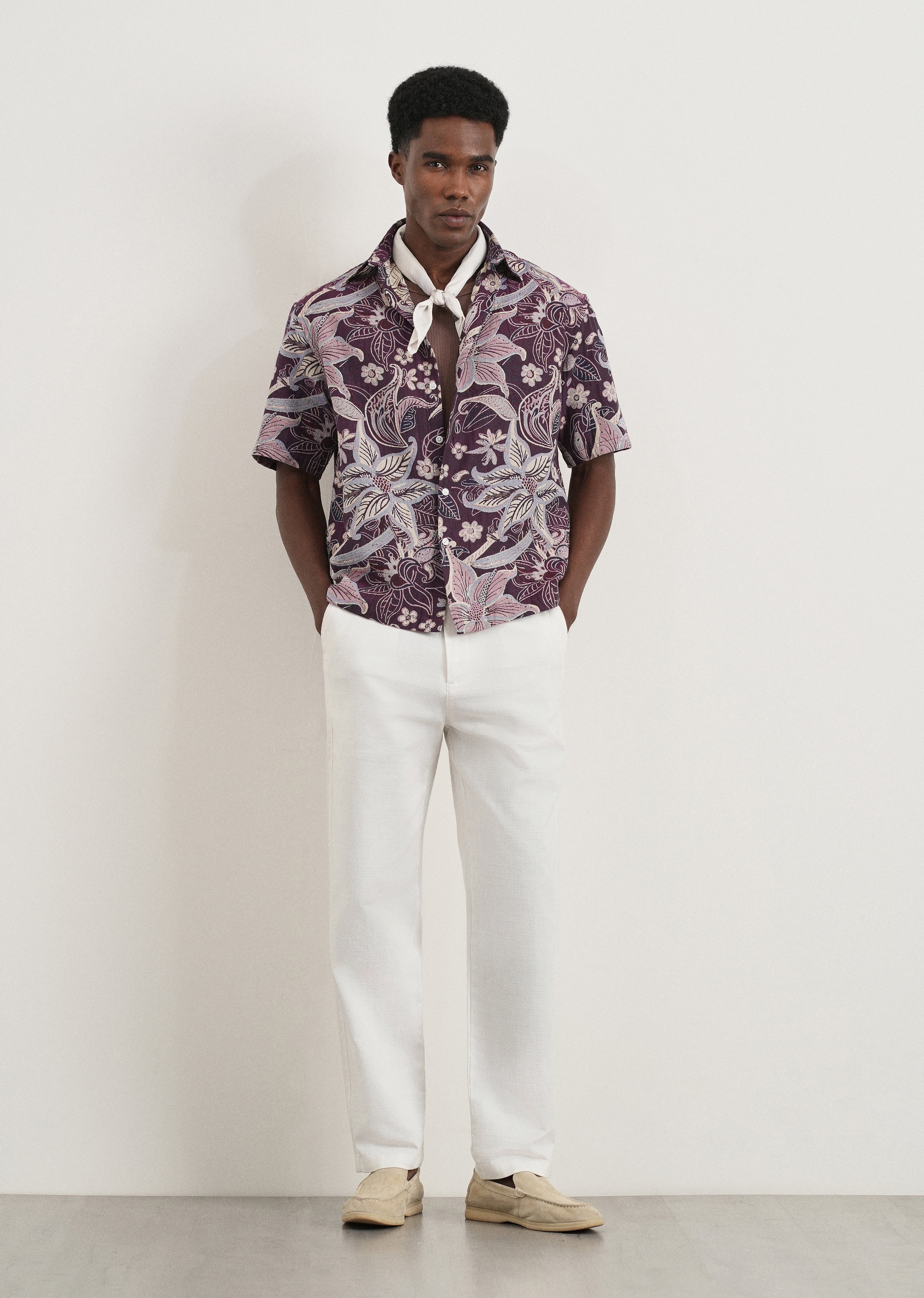 Purple Floral Jacquard Relaxed Shirt
