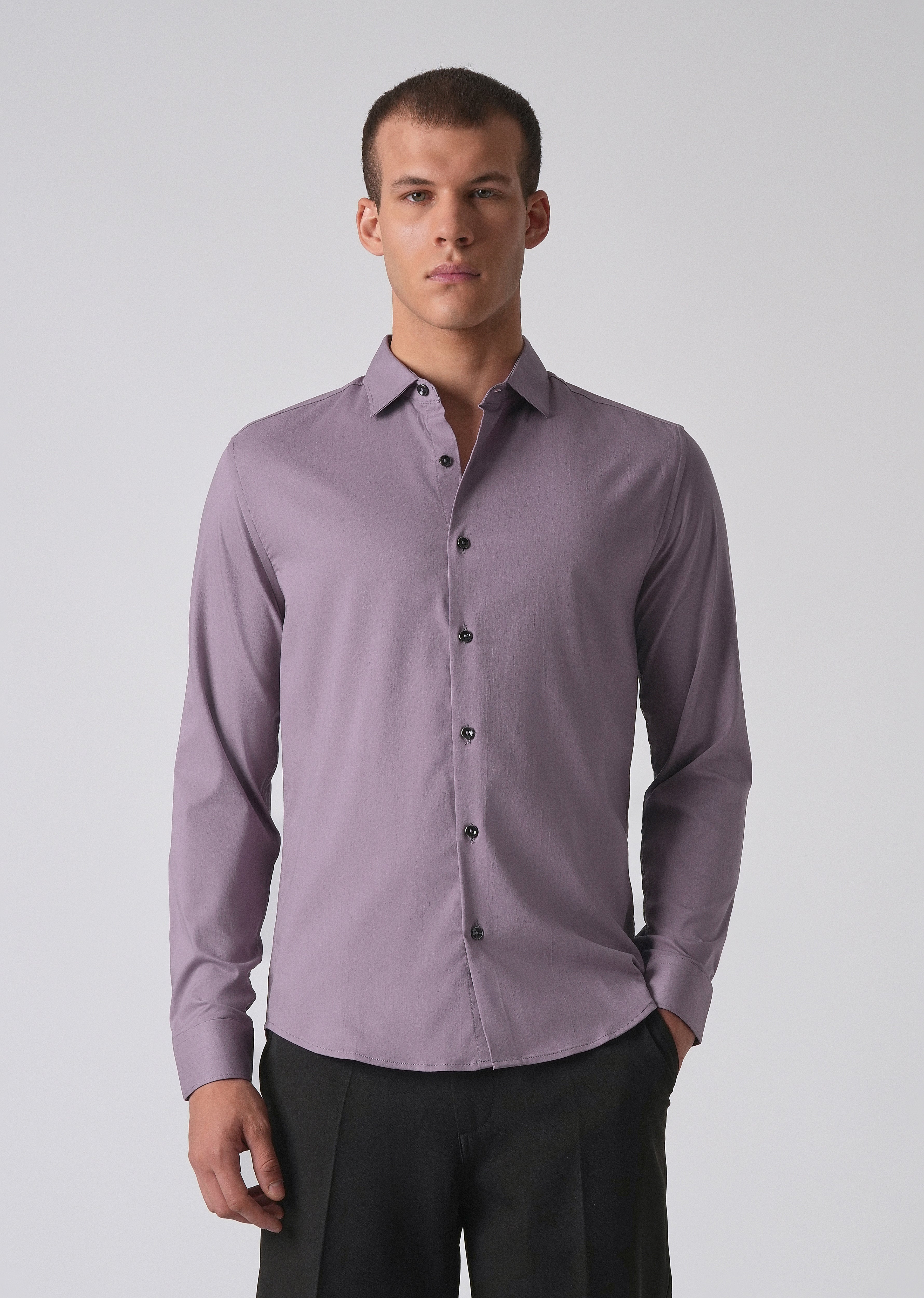Purple Cotton Stretch Plain Shirt