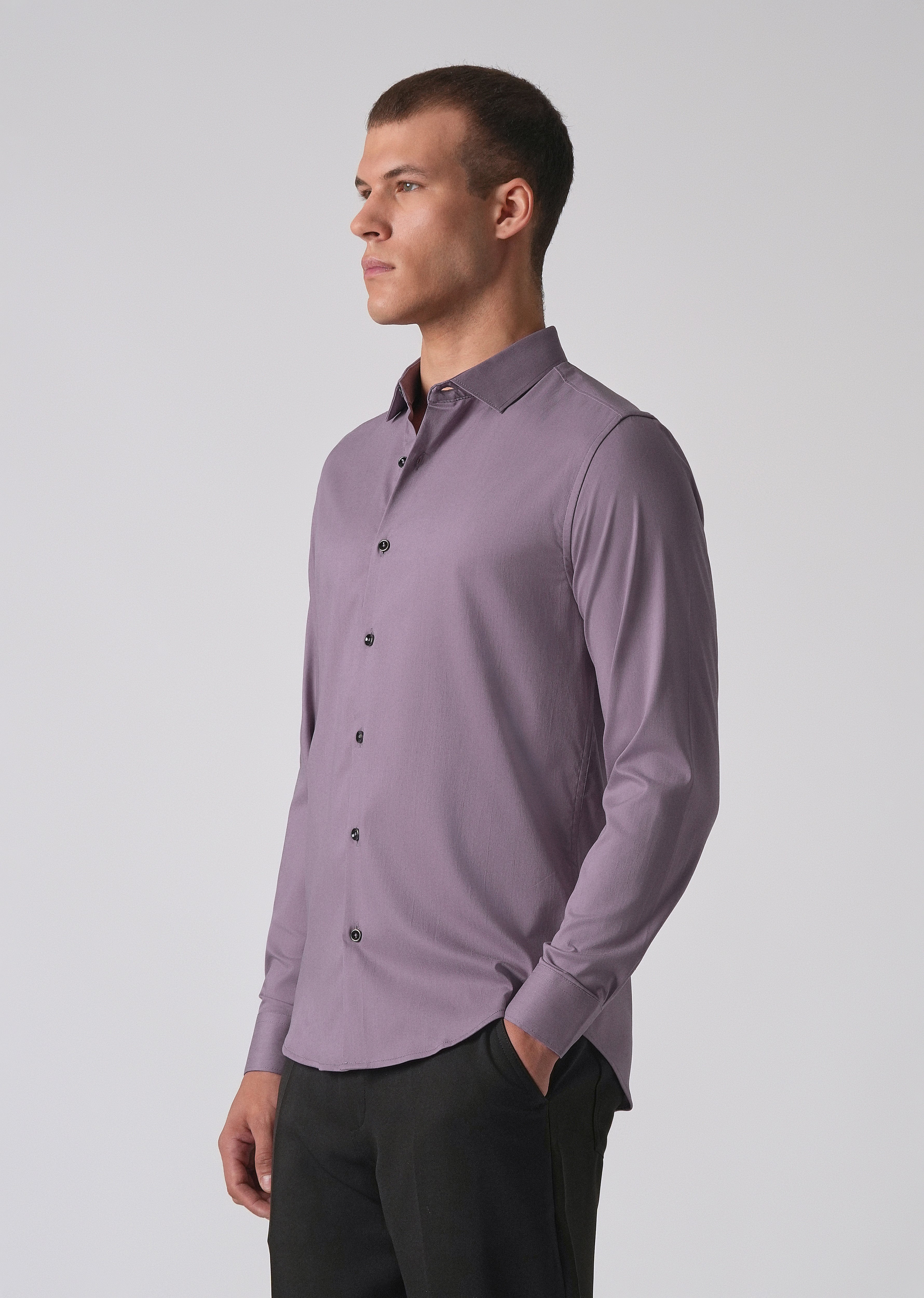 Purple Cotton Stretch Plain Shirt