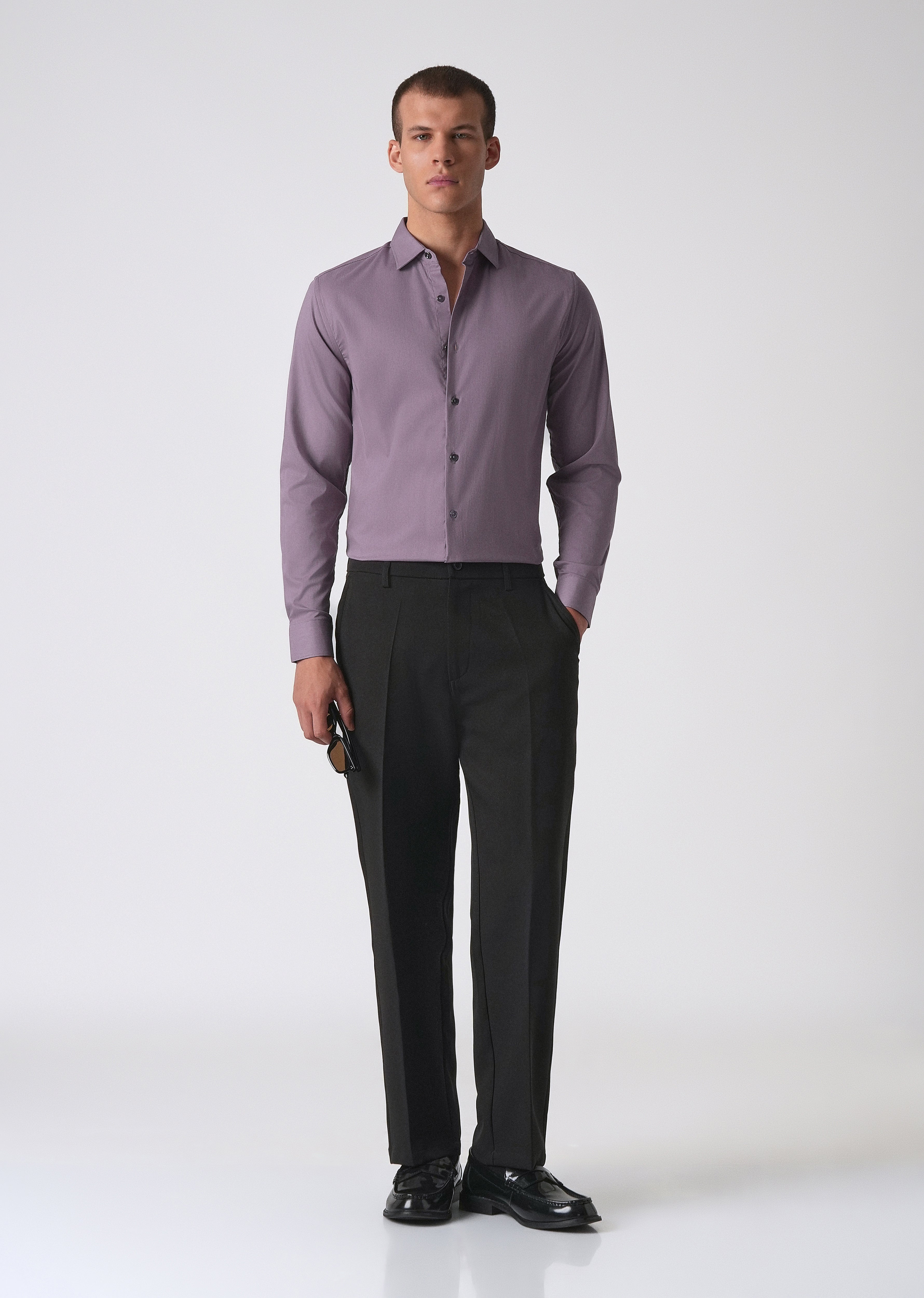 Purple Cotton Stretch Plain Shirt