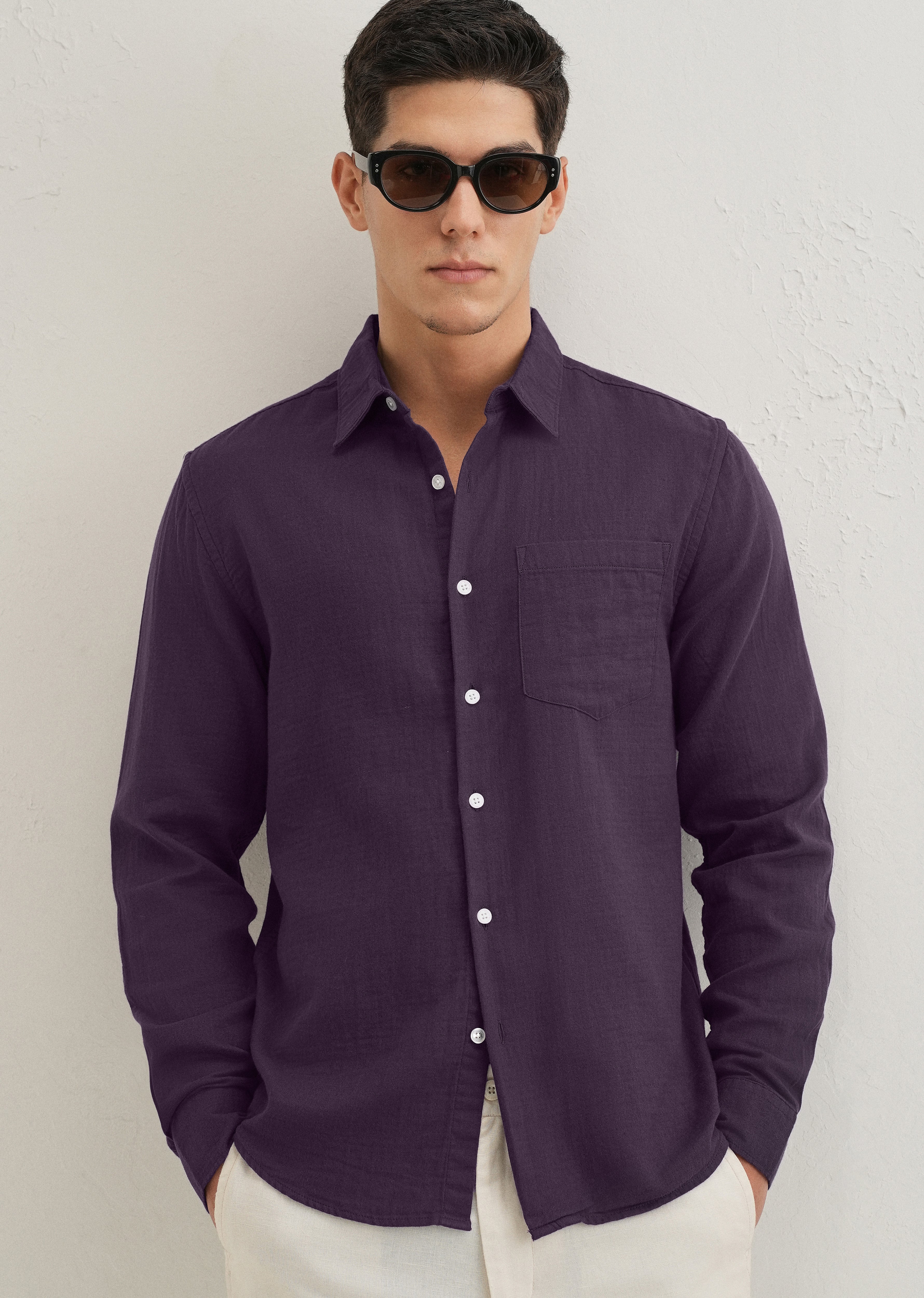 Purple Pure Cotton Stitchless Placket Shirt