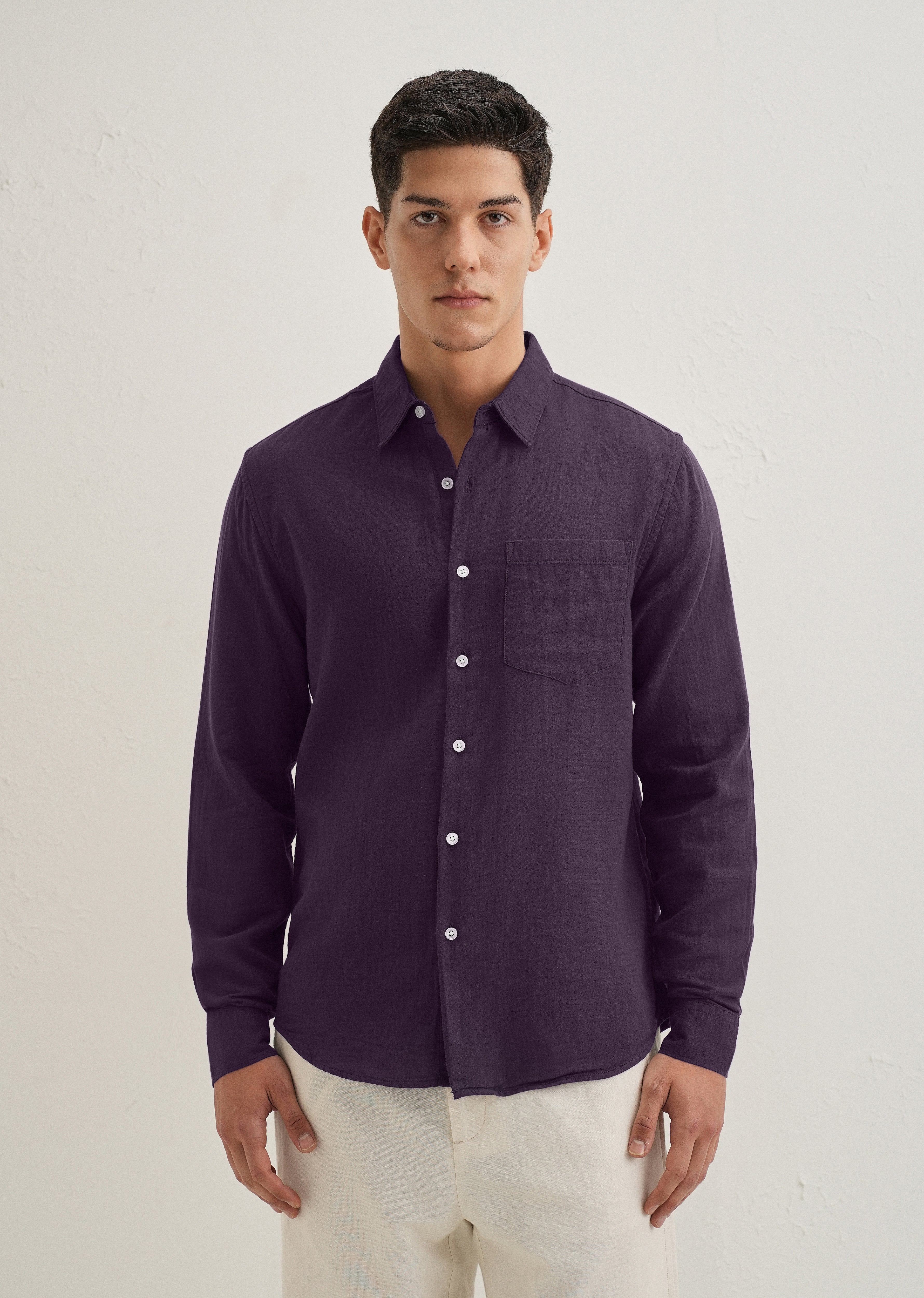 Purple Pure Cotton Stitchless Placket Shirt
