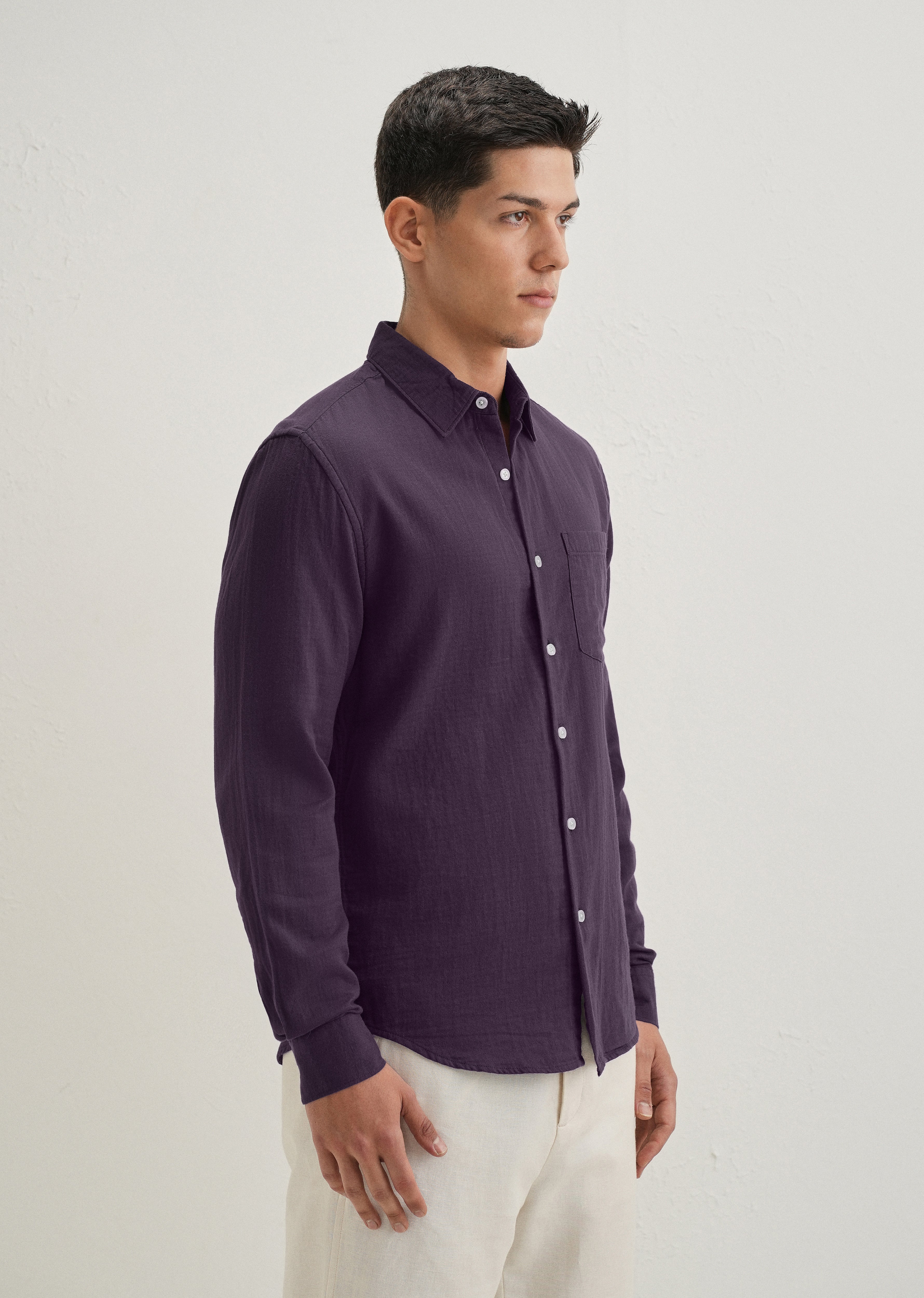 Purple Pure Cotton Stitchless Placket Shirt