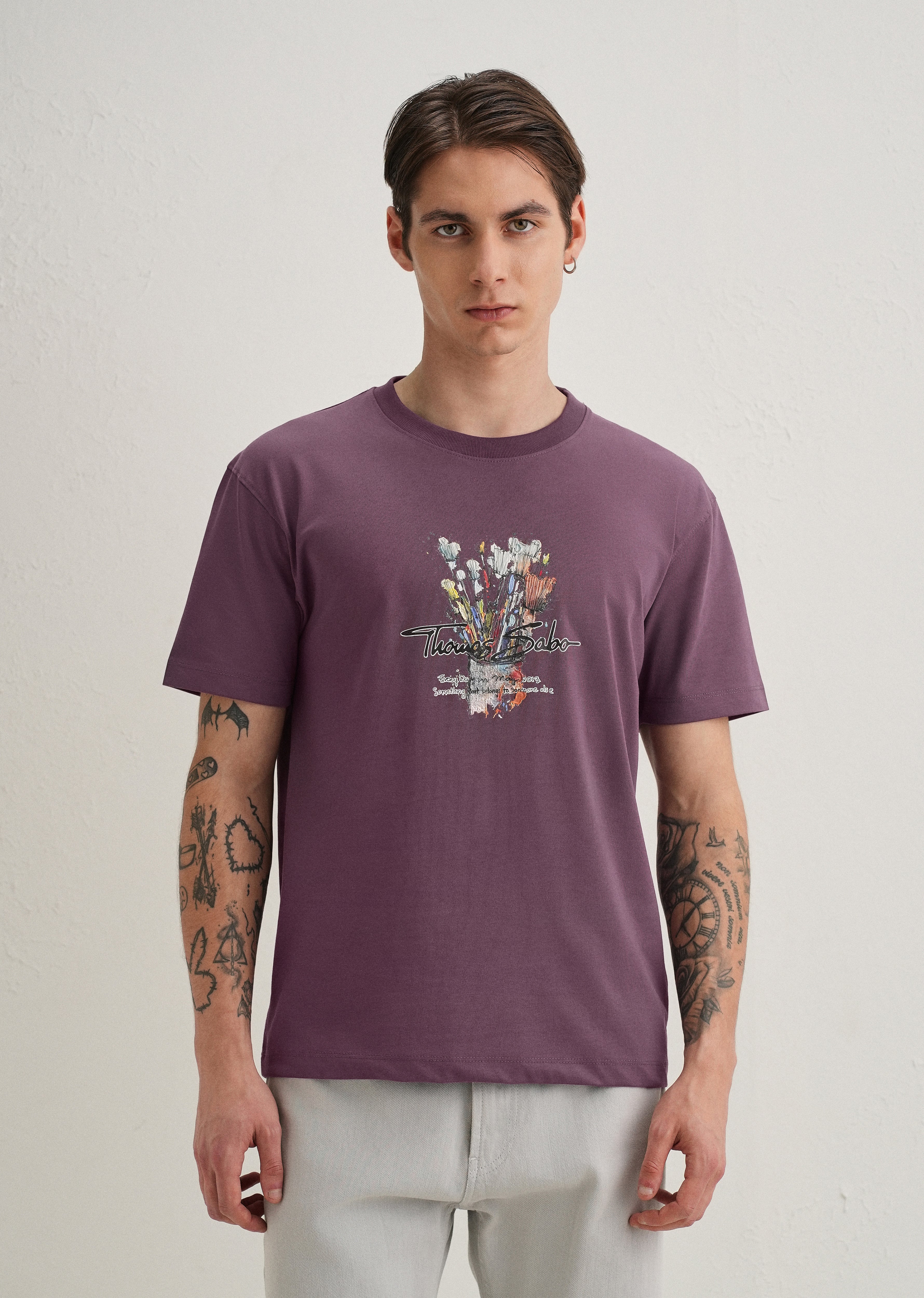 Purple Textured Back Print T-Shirt
