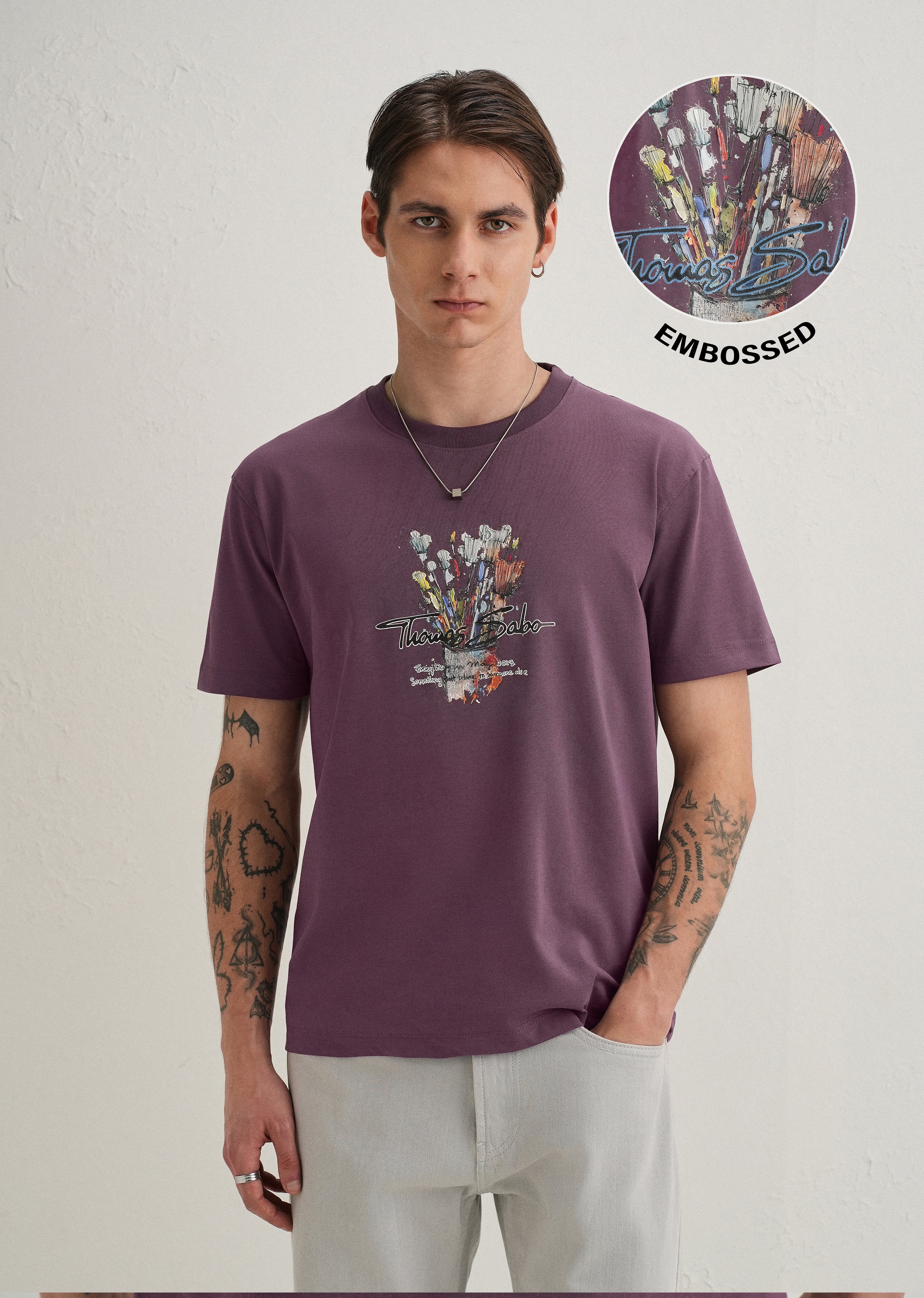 Purple Textured Back Print T-Shirt