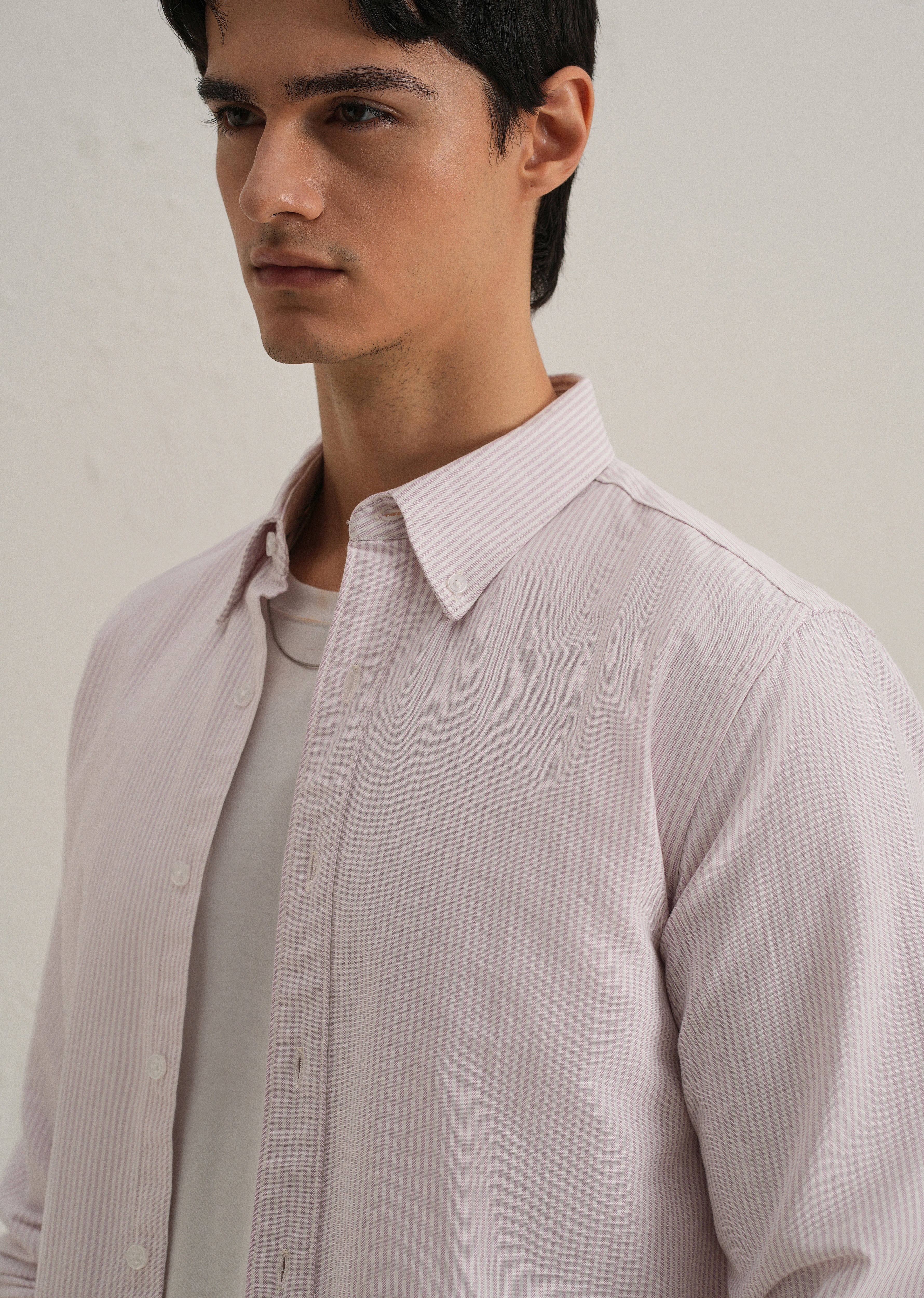 Purple Vertical Striped Cotton Shirt