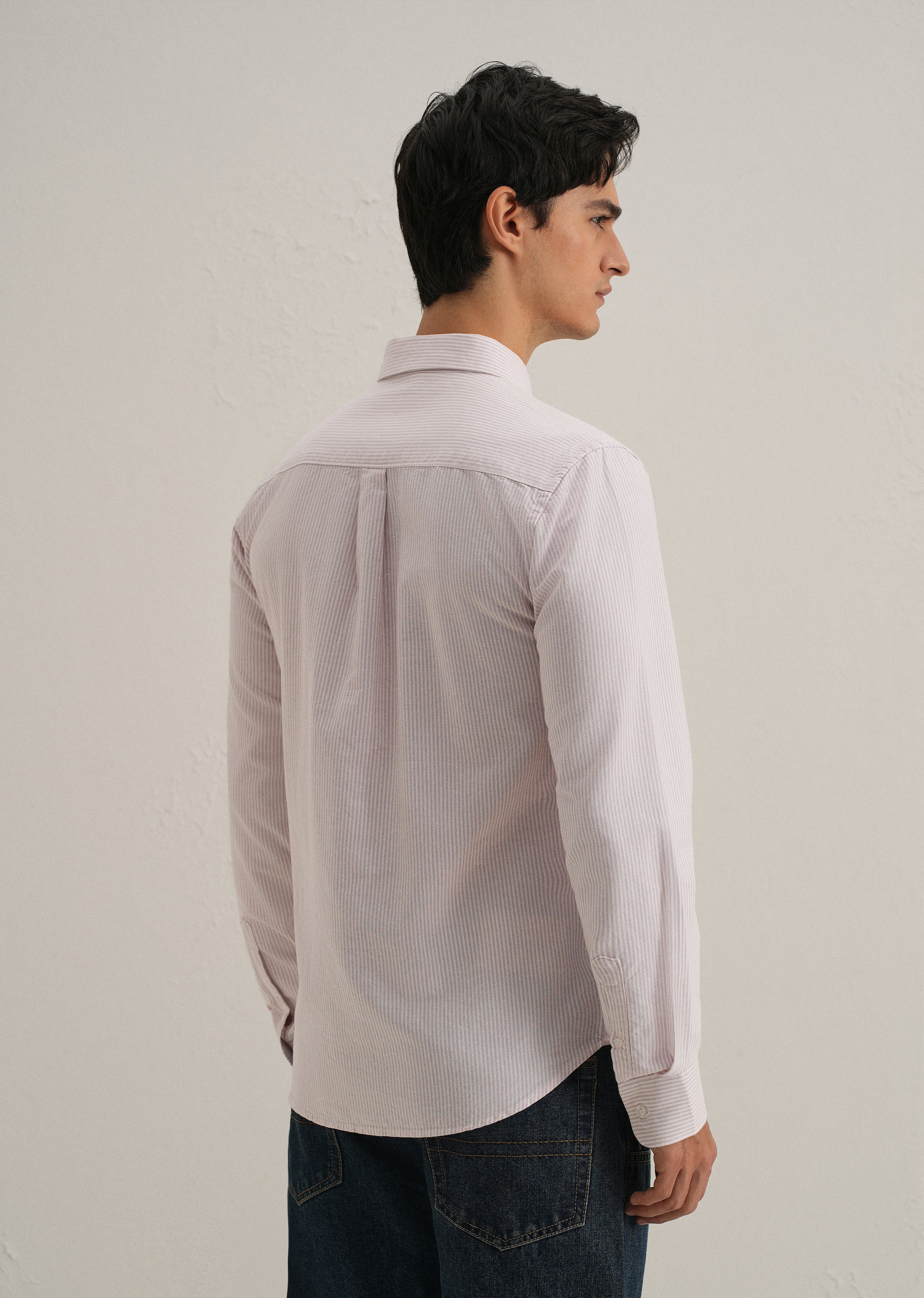 Purple Vertical Striped Cotton Shirt