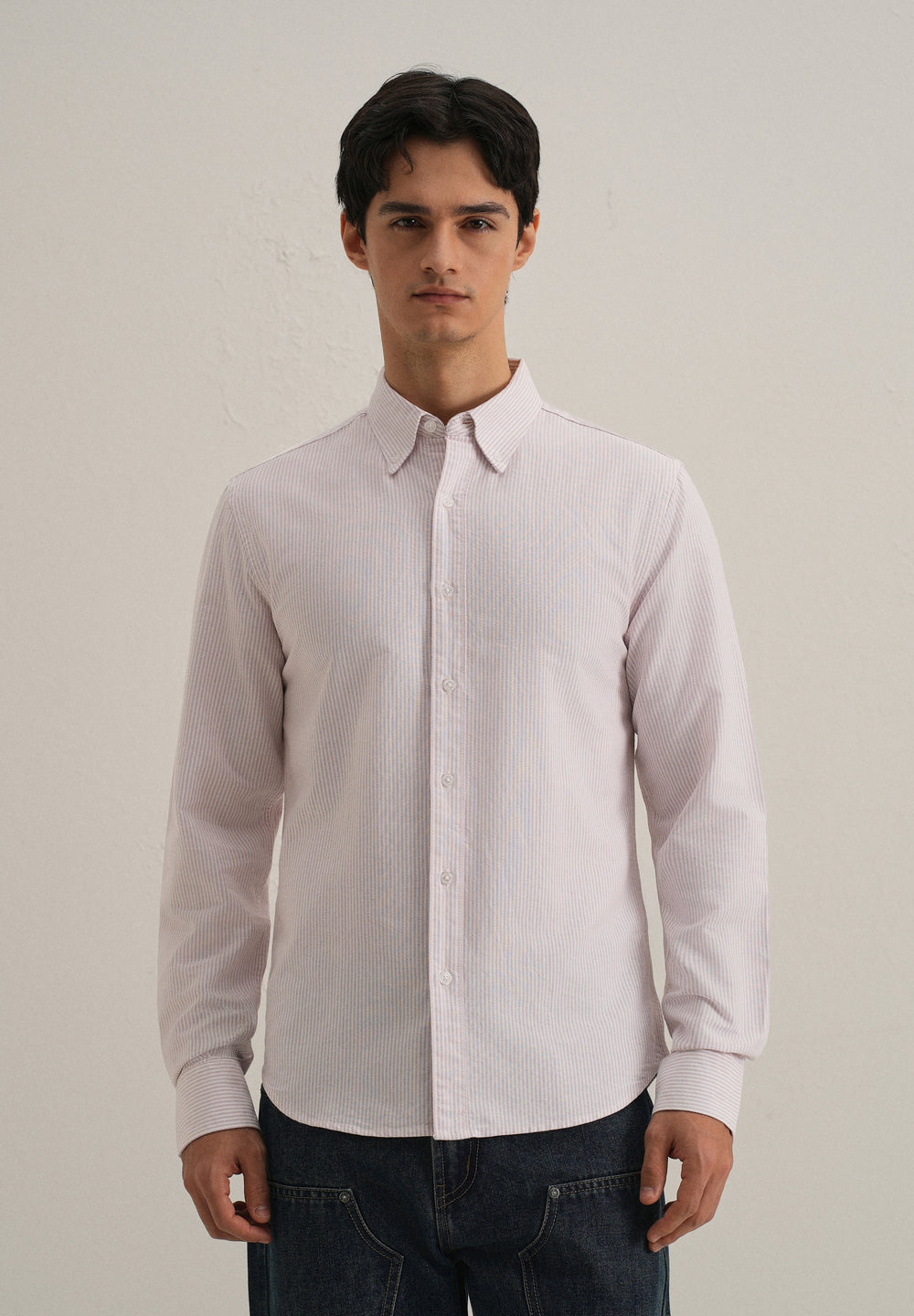 Purple Vertical Striped Cotton Shirt