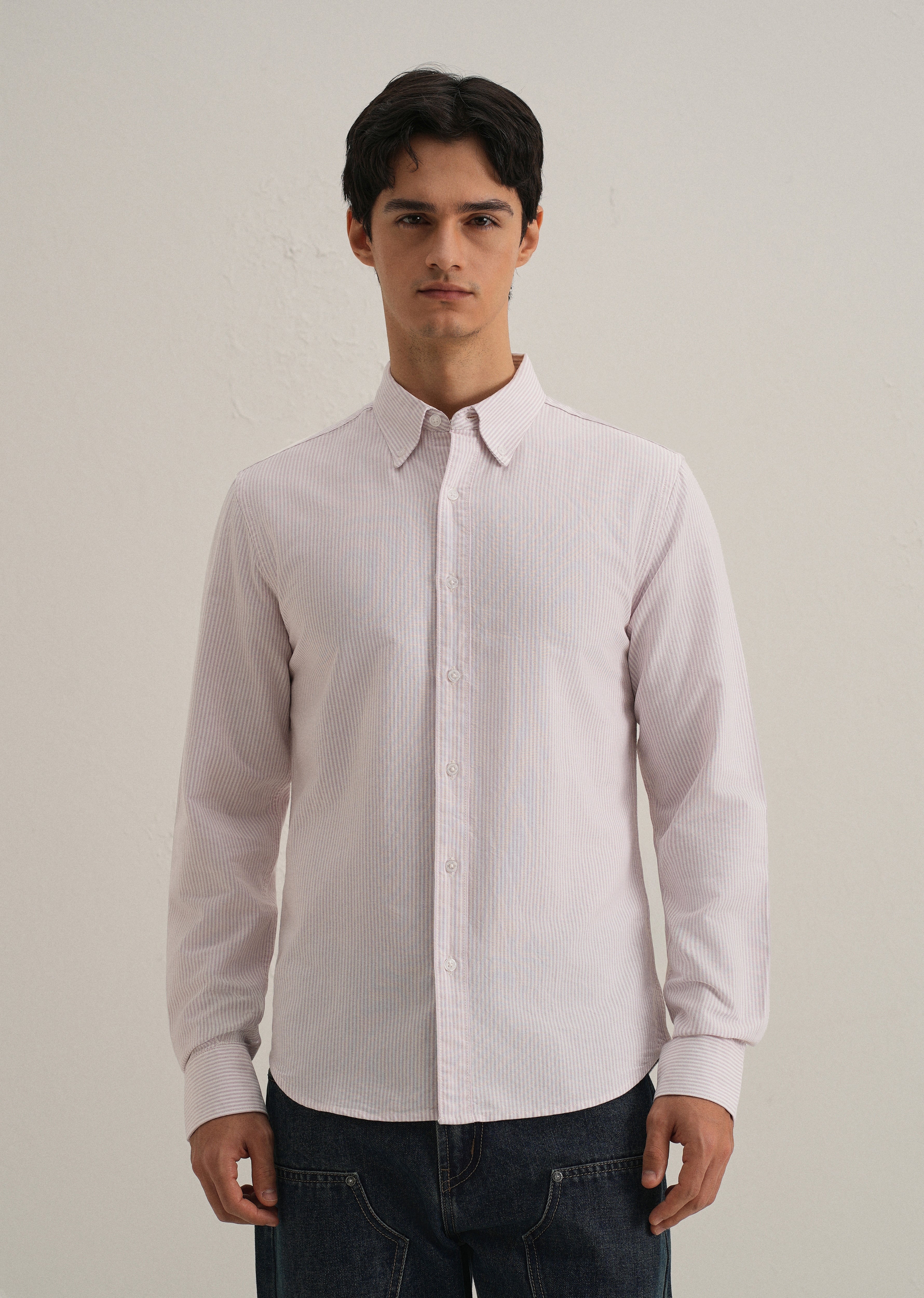 Purple Vertical Striped Cotton Shirt