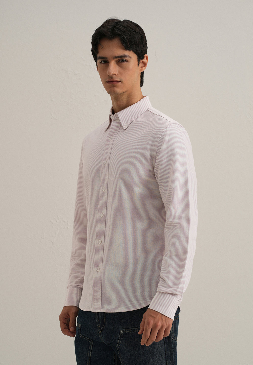 Purple Vertical Striped Cotton Shirt