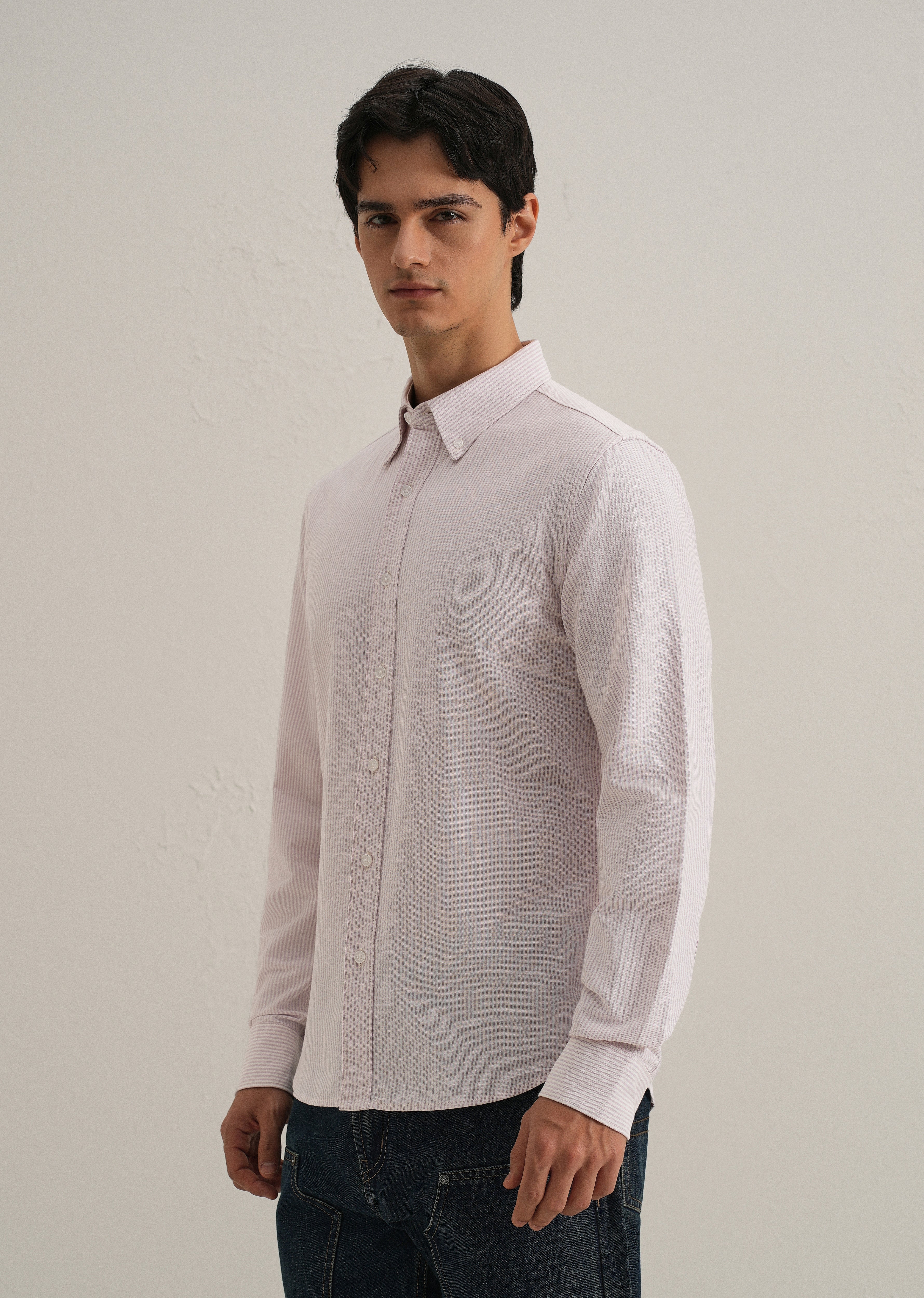 Purple Vertical Striped Cotton Shirt