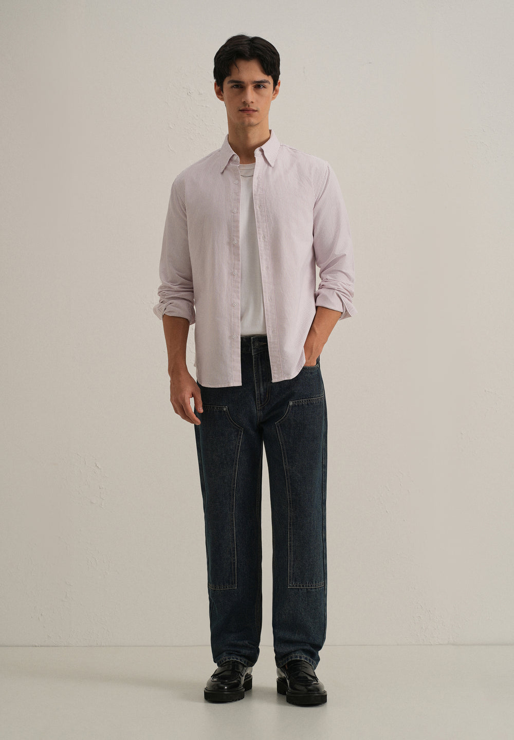 Purple Vertical Striped Cotton Shirt