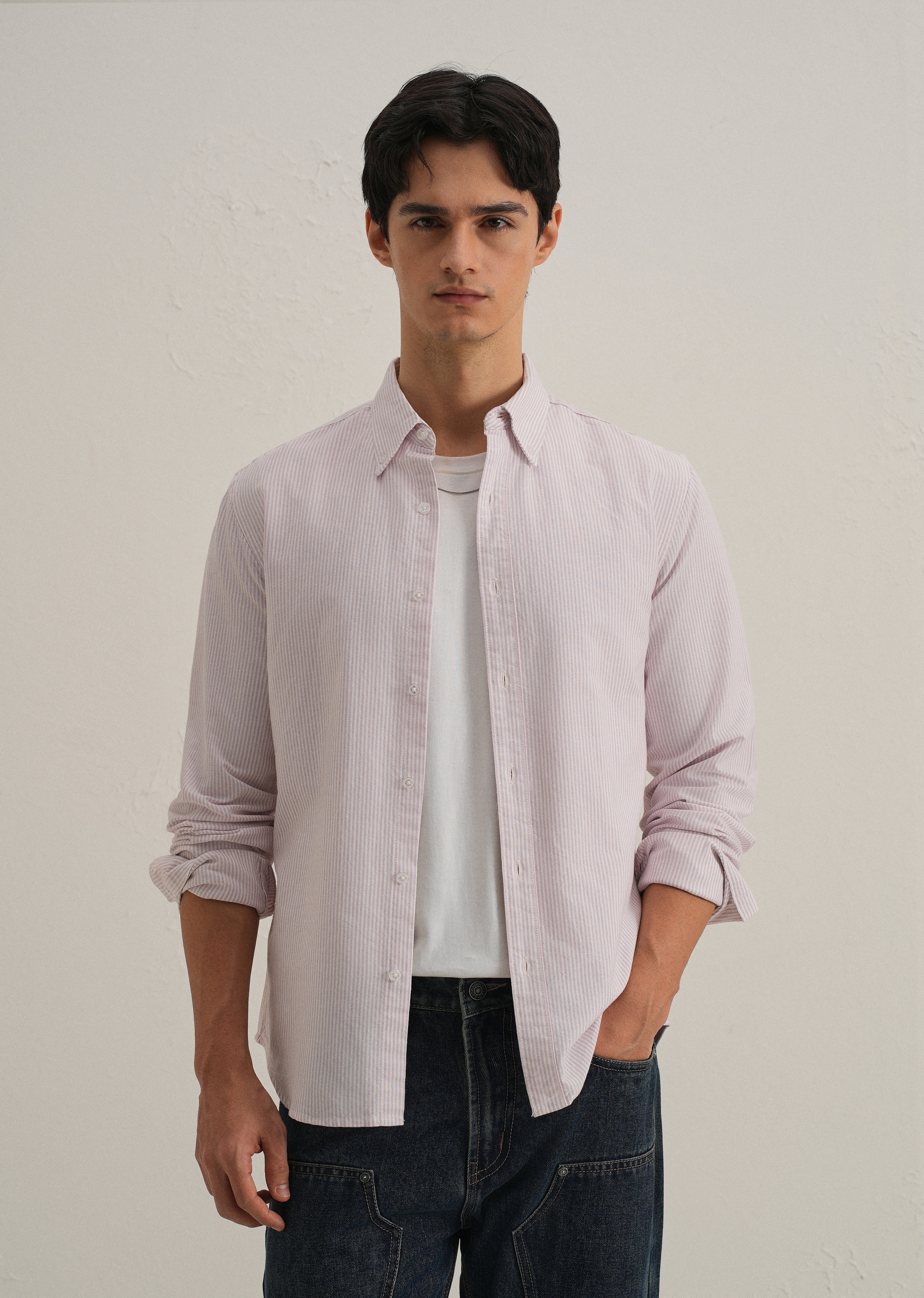 Purple Vertical Striped Cotton Shirt
