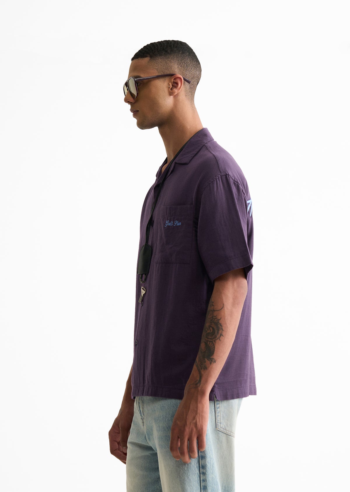 Purple Embroidered Double Cloth Cotton Shirt