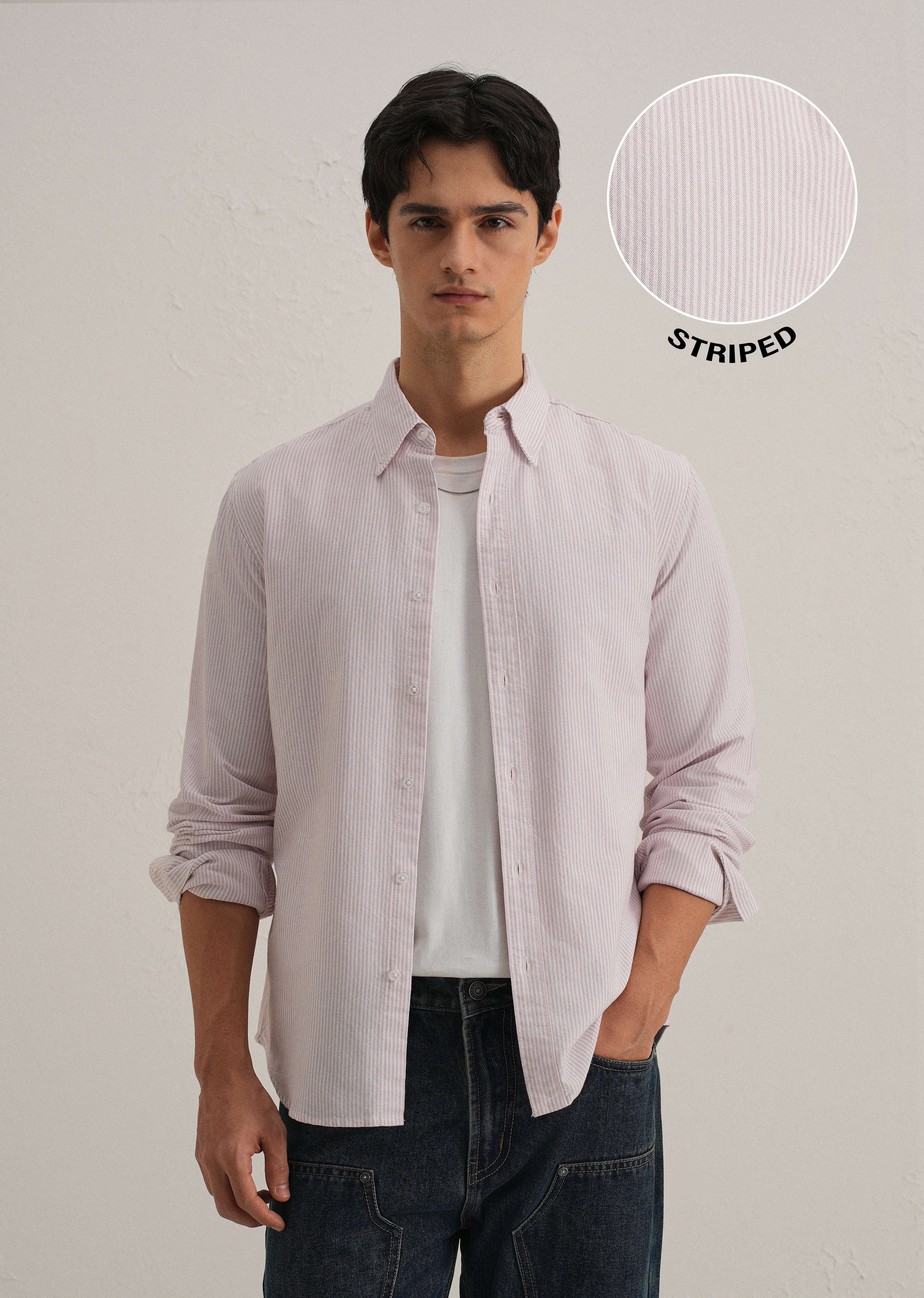 Purple Vertical Striped Cotton Shirt