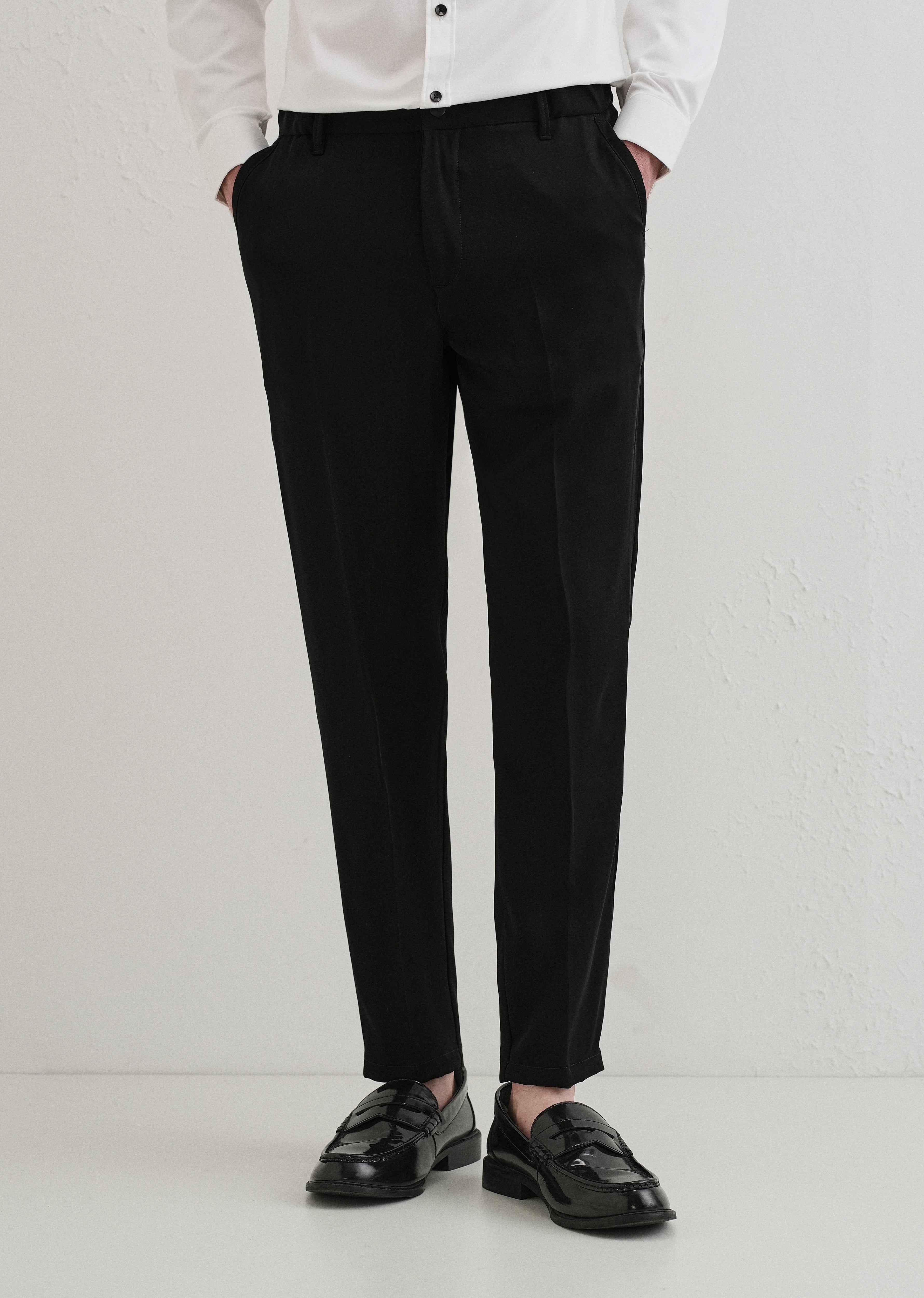 Raven Black Plain Slim Fit Elasticated Trouser