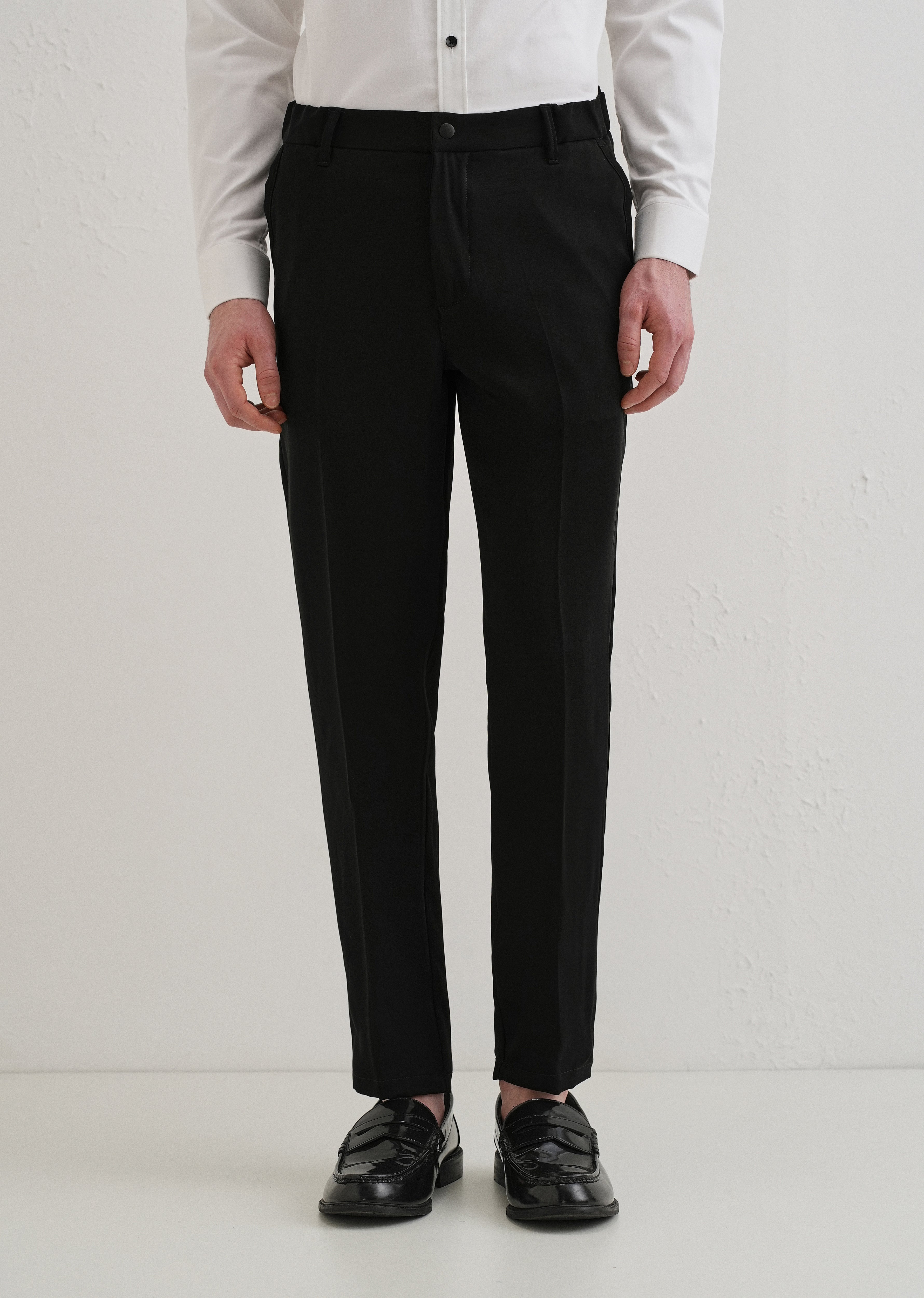 Raven Black Plain Slim Fit Elasticated Trouser