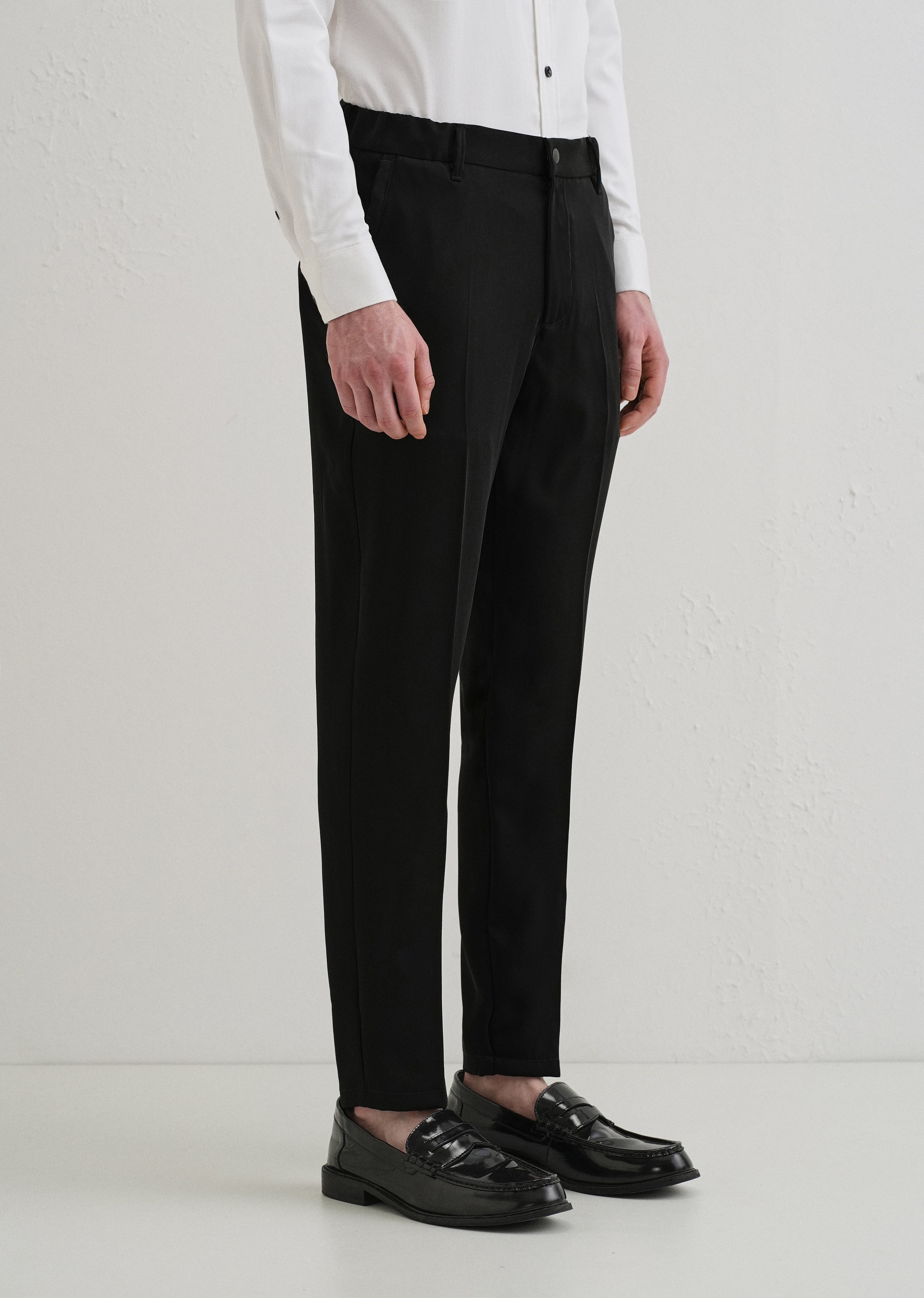 Raven Black Plain Slim Fit Elasticated Trouser