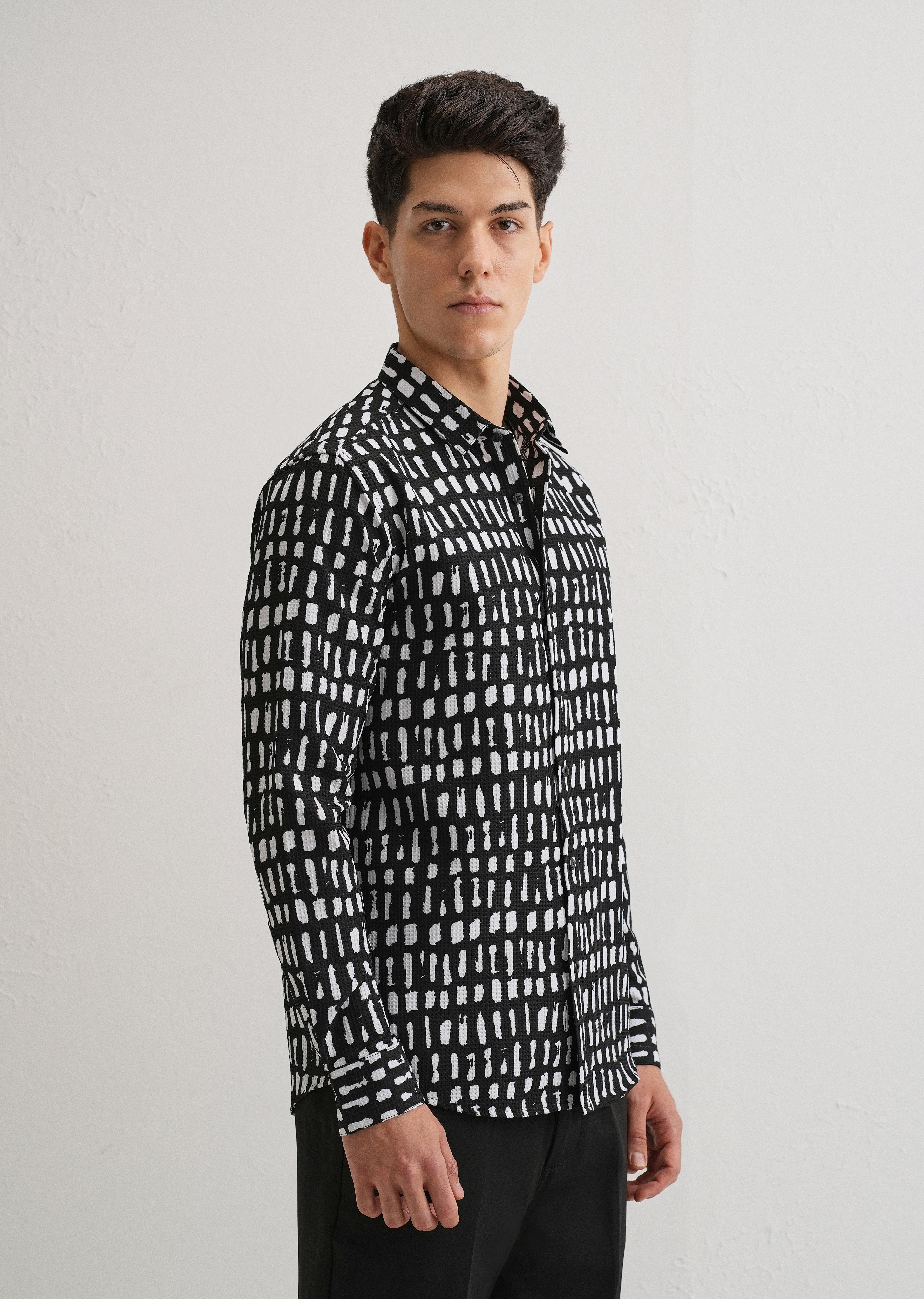 Rectangular Brushed Waffle Dobby Black Shirt