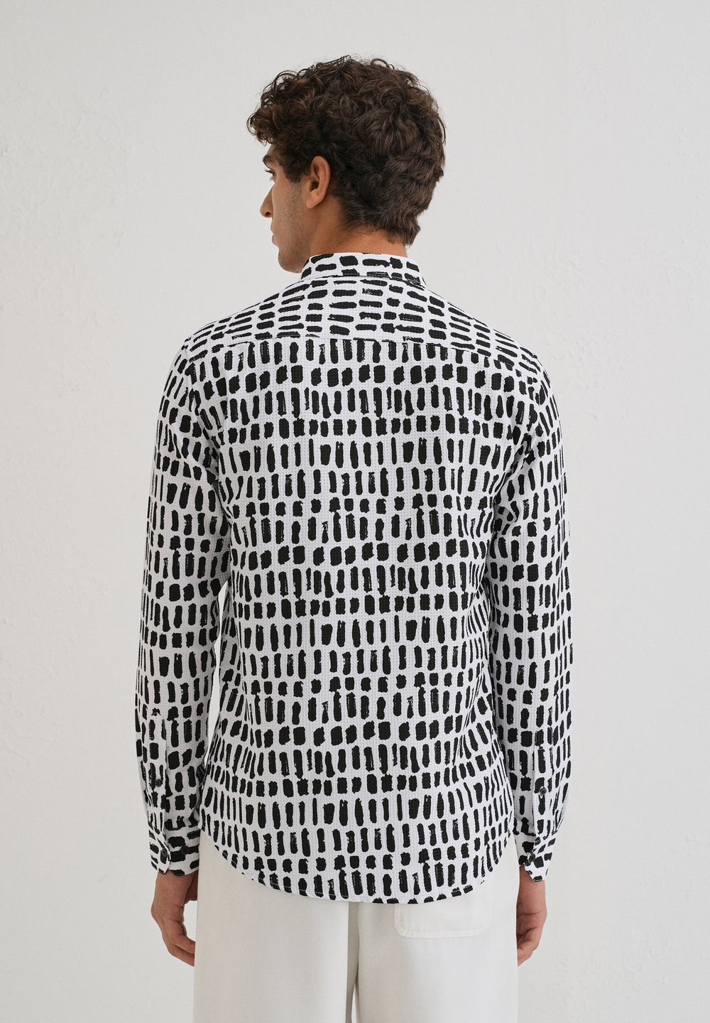 Rectangular Brushed Waffle Dobby White Shirt