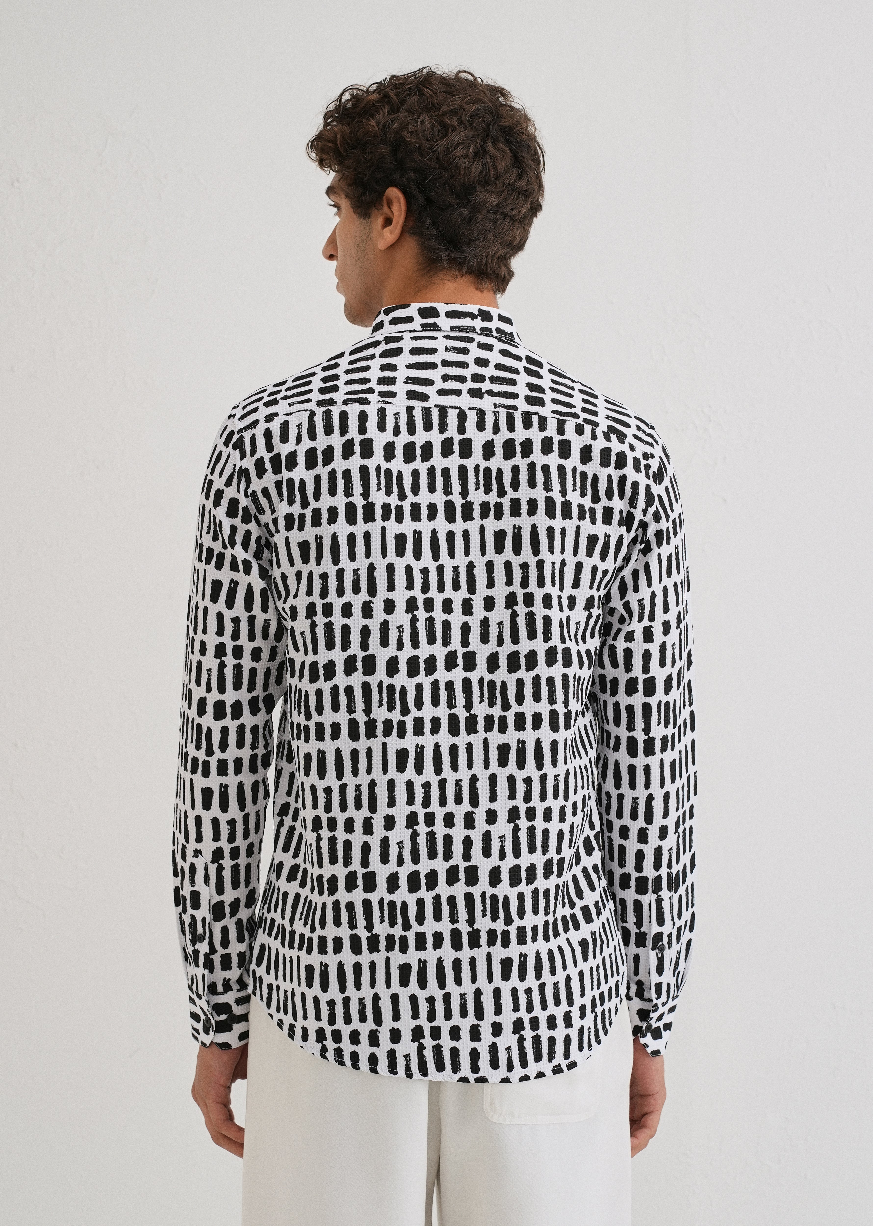 Rectangular Brushed Waffle Dobby White Shirt