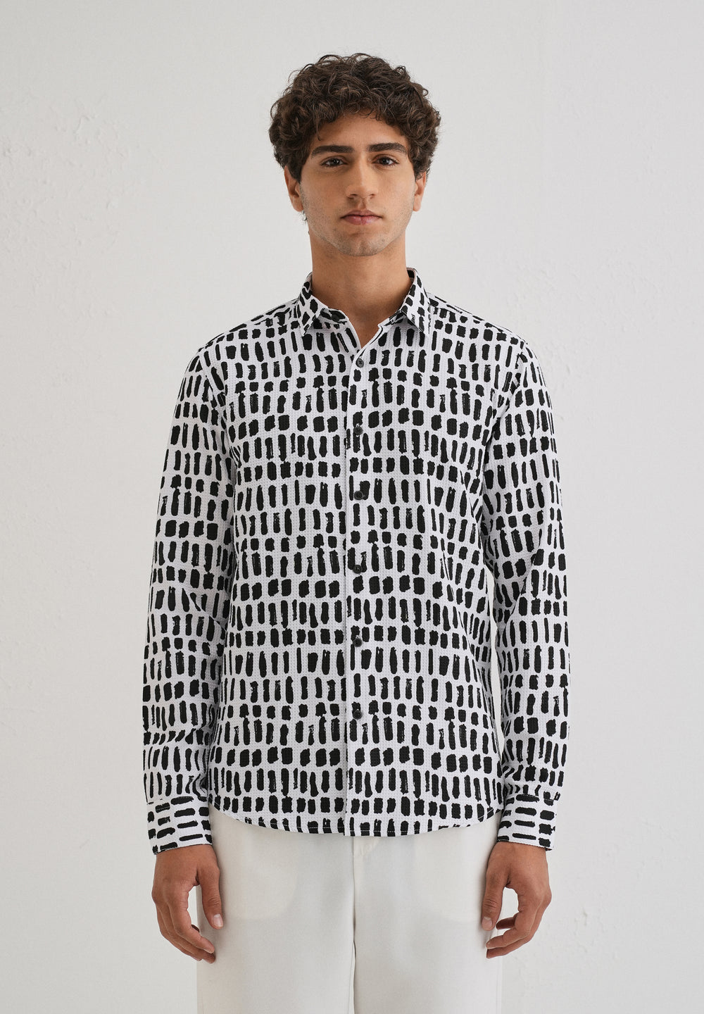 Rectangular Brushed Waffle Dobby White Shirt