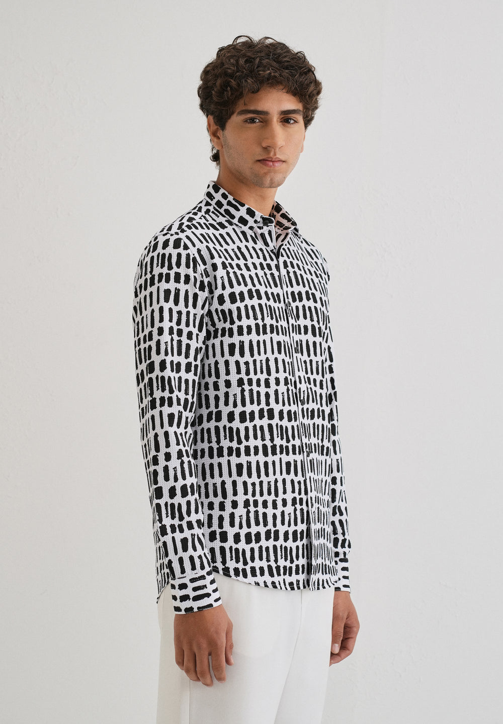 Rectangular Brushed Waffle Dobby White Shirt