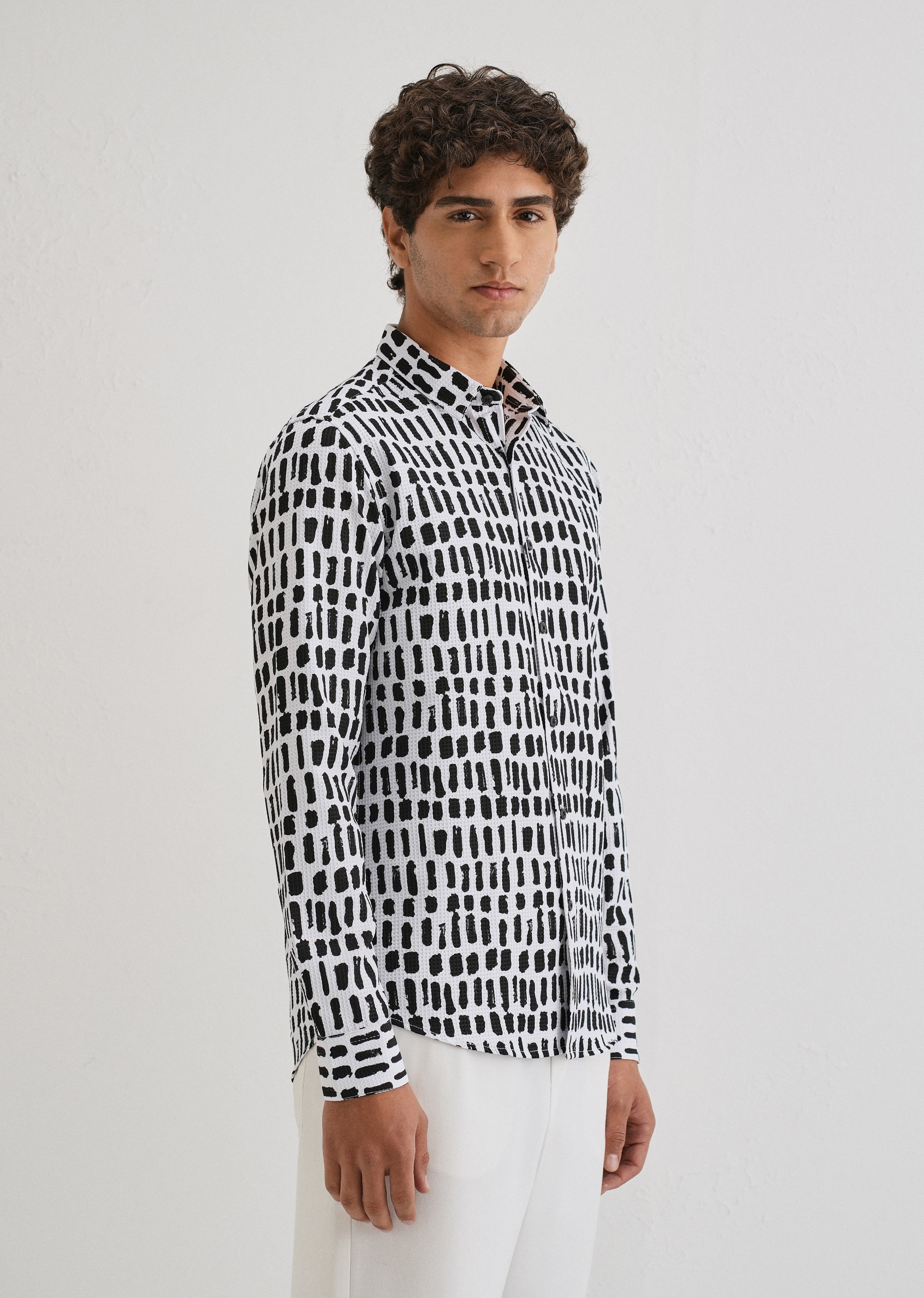 Rectangular Brushed Waffle Dobby White Shirt