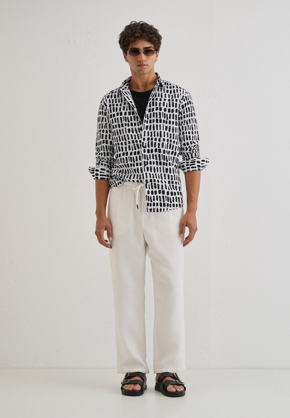 Rectangular Brushed Waffle Dobby White Shirt