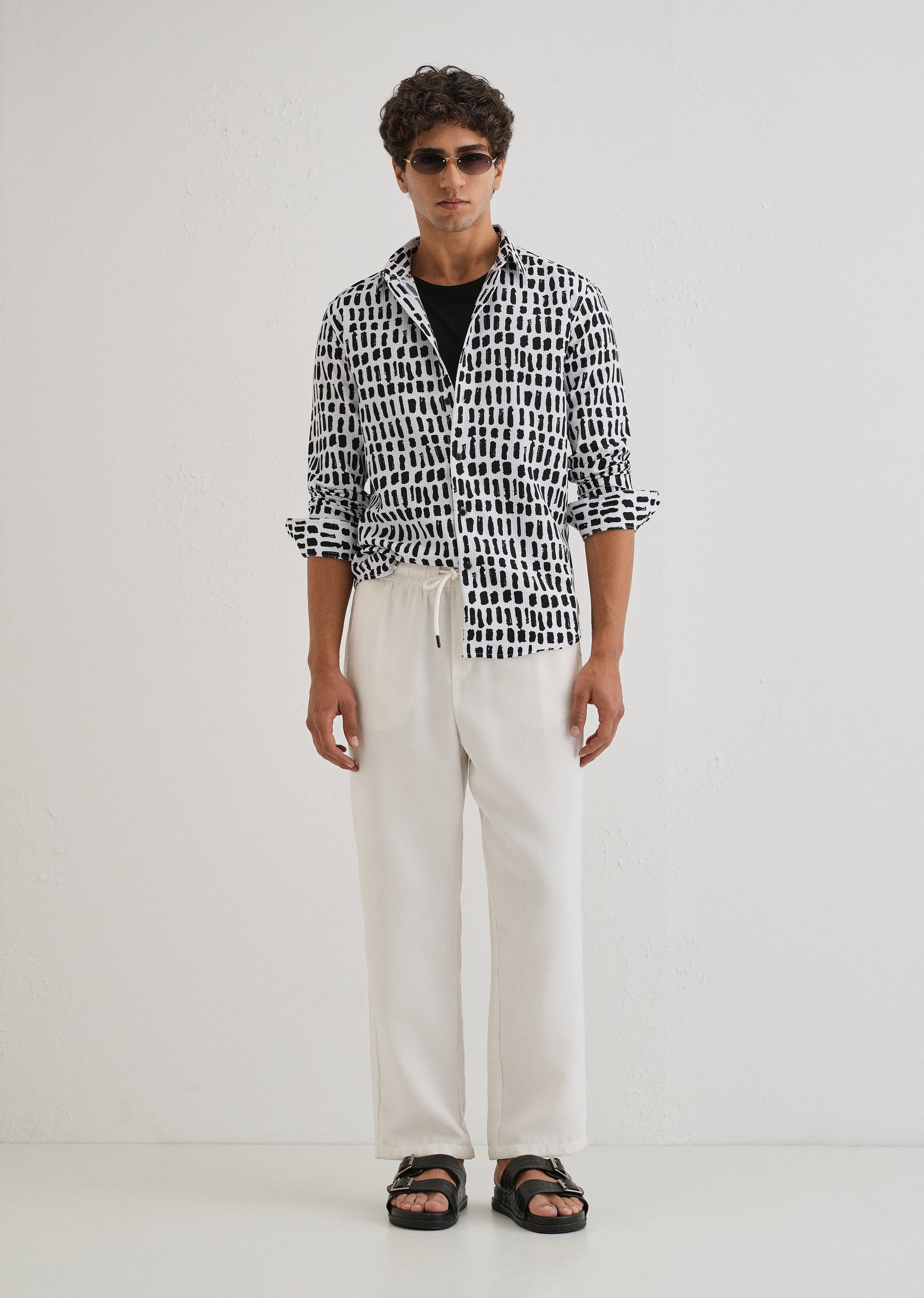 Rectangular Brushed Waffle Dobby White Shirt