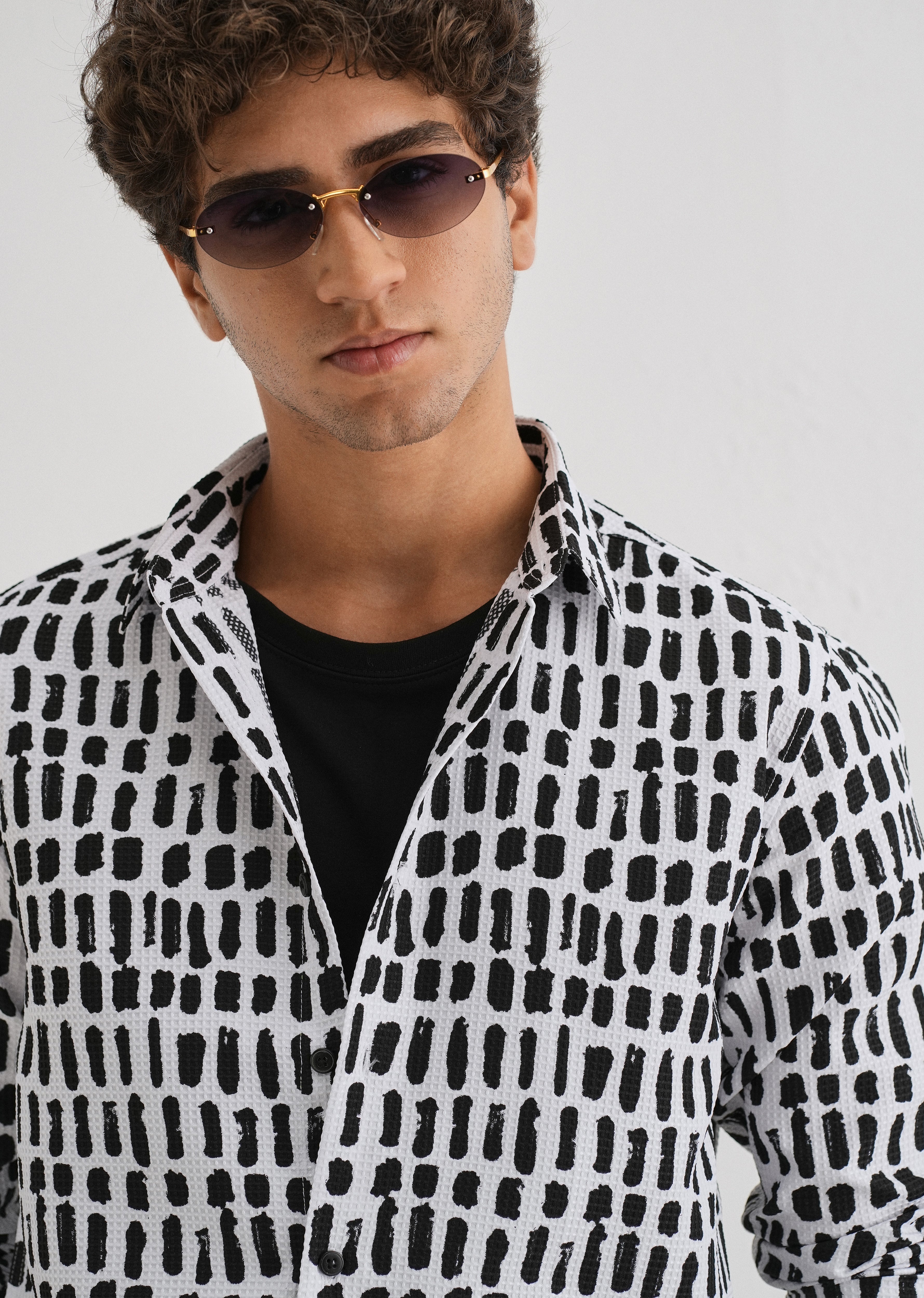 Rectangular Brushed Waffle Dobby White Shirt