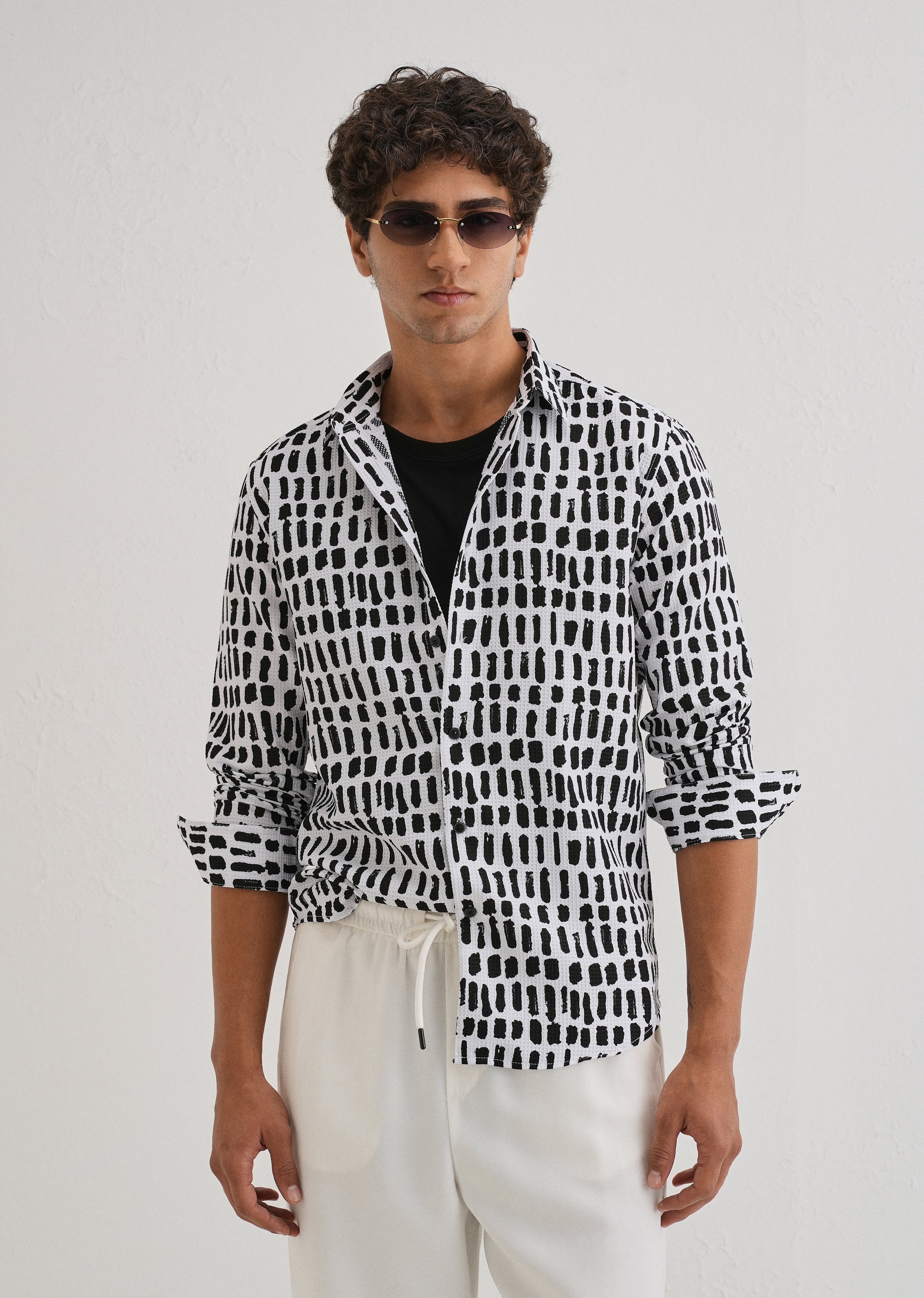 Rectangular Brushed Waffle Dobby White Shirt