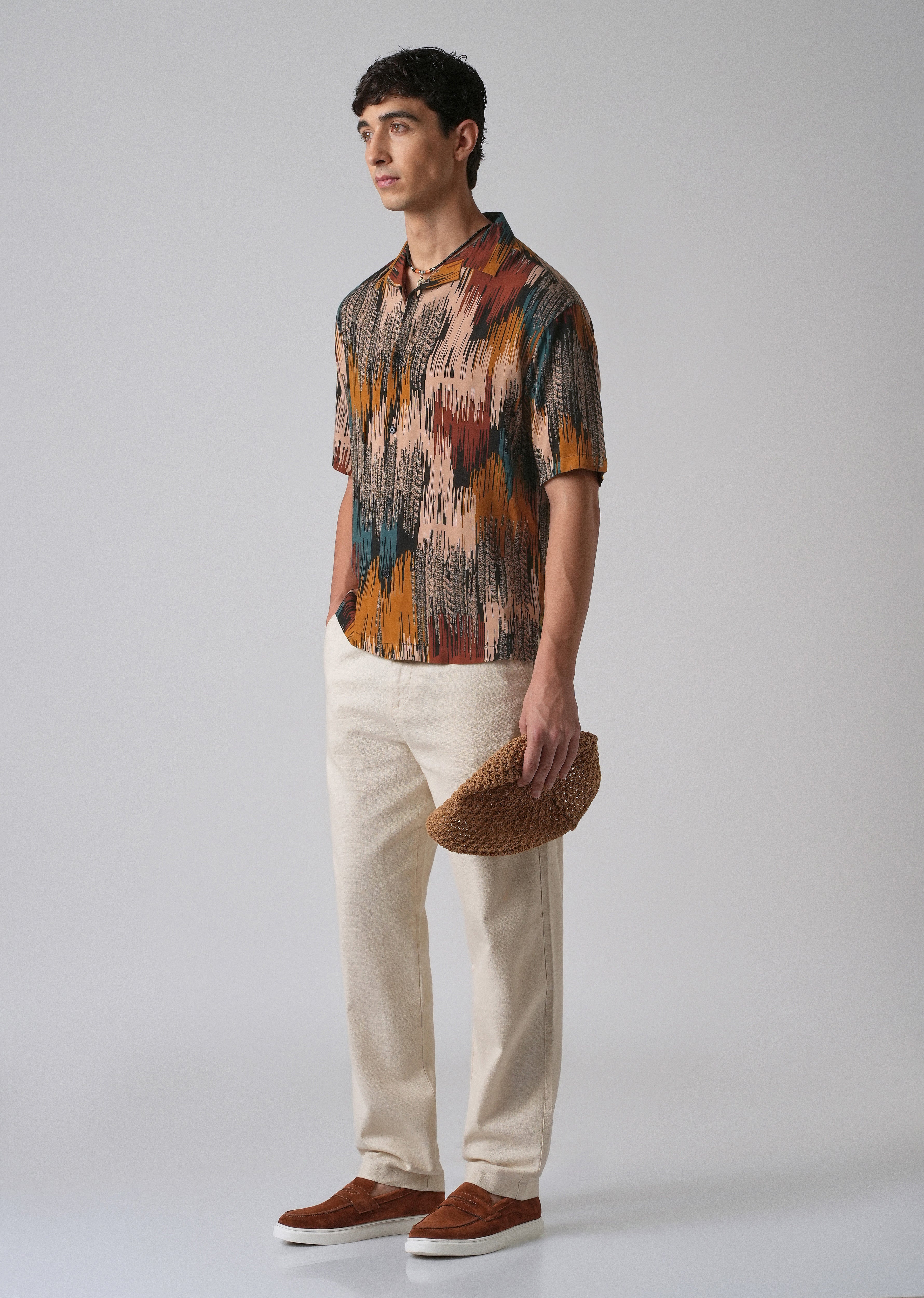 Red Abstract Brushstroke Oversized Feather Shirt