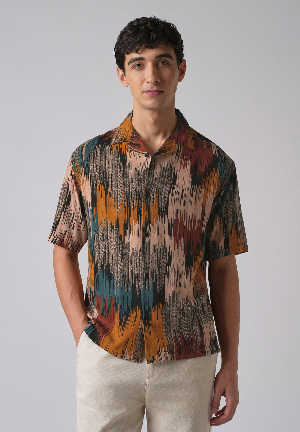 Red Abstract Brushstroke Oversized Feather Shirt