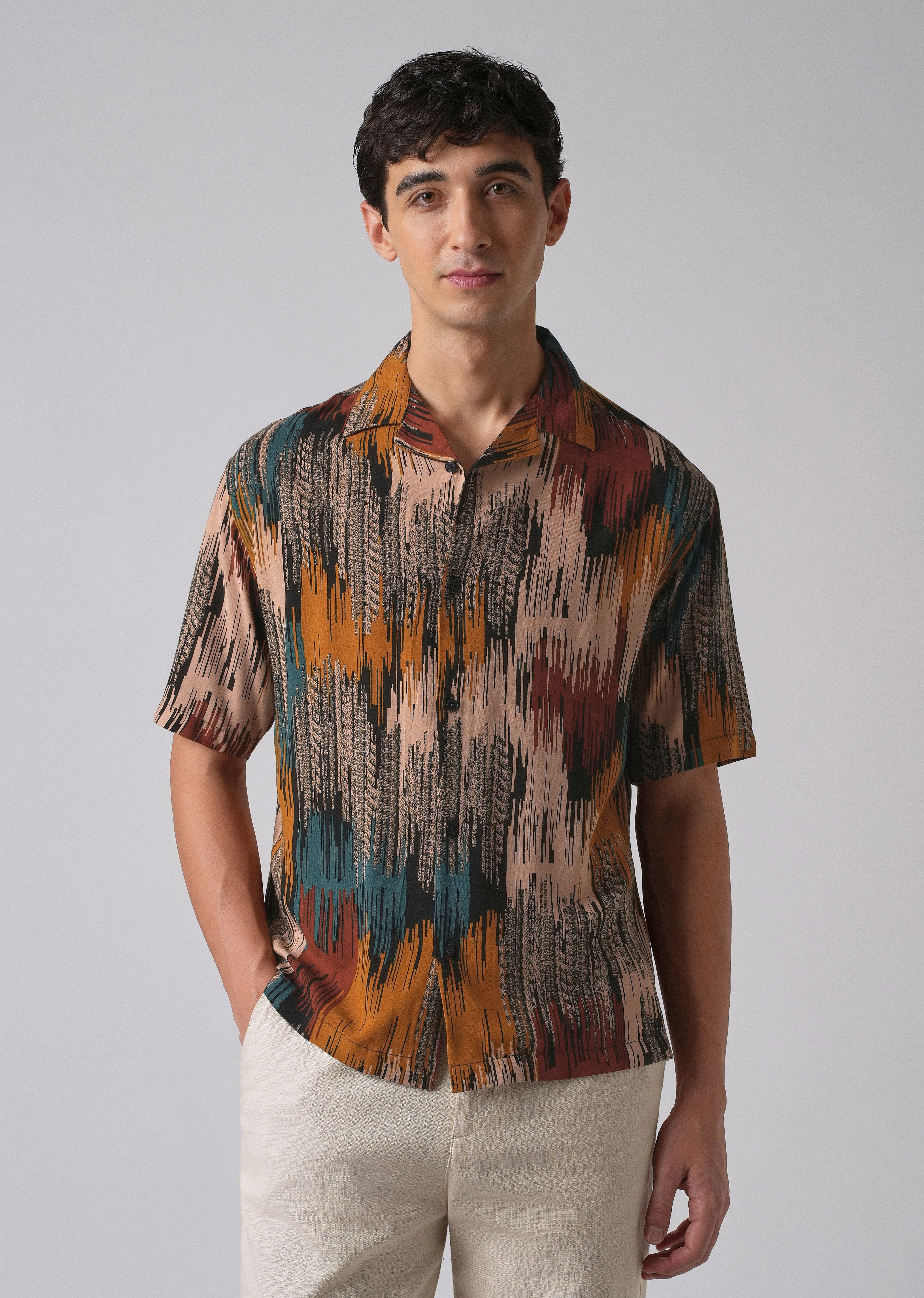 Red Abstract Brushstroke Oversized Feather Shirt