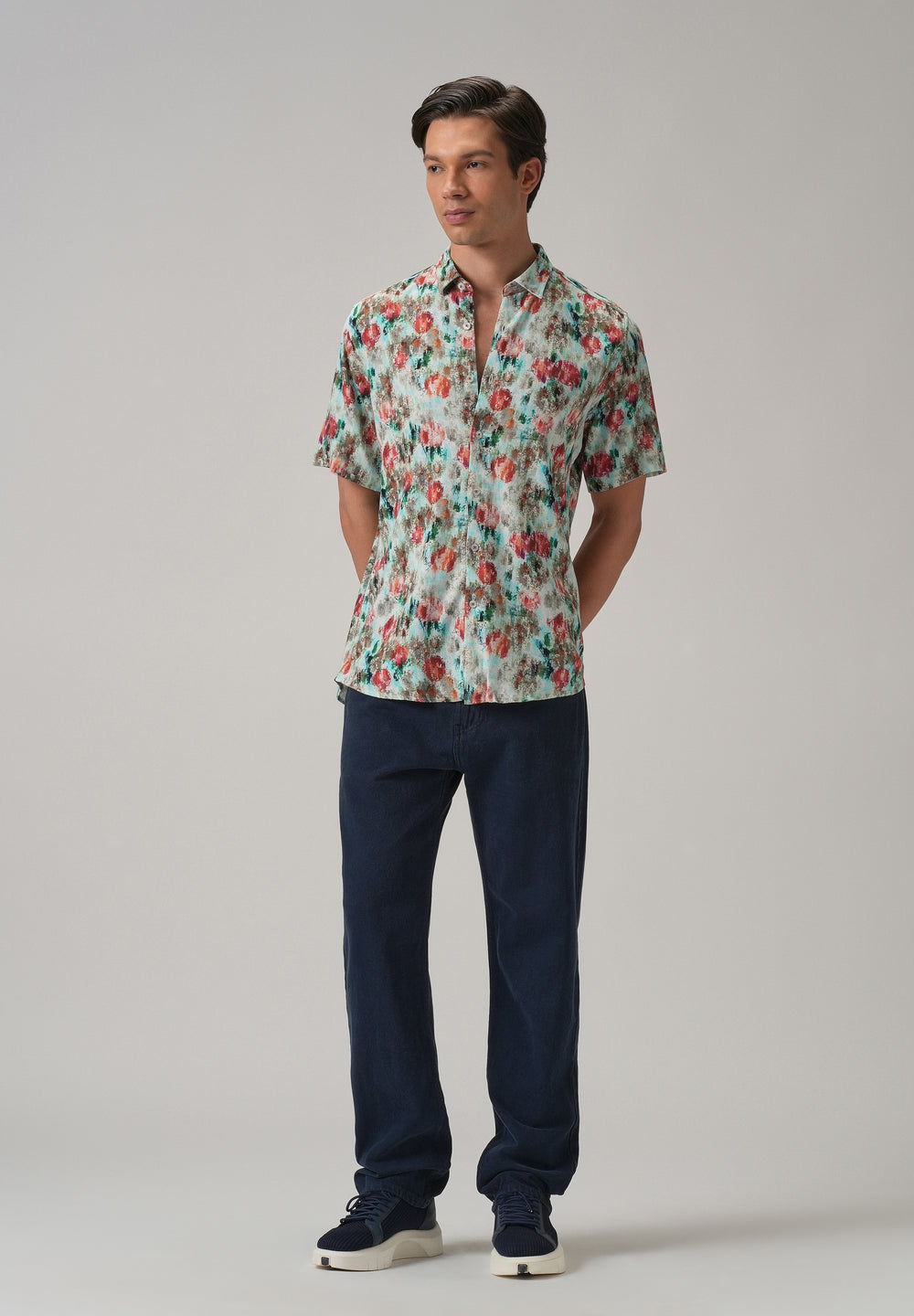 Red Abstract Patch Half Sleeve shirt