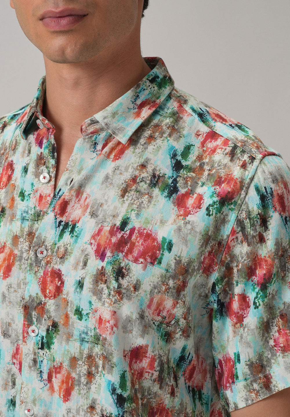 Red Abstract Patch Half Sleeve shirt