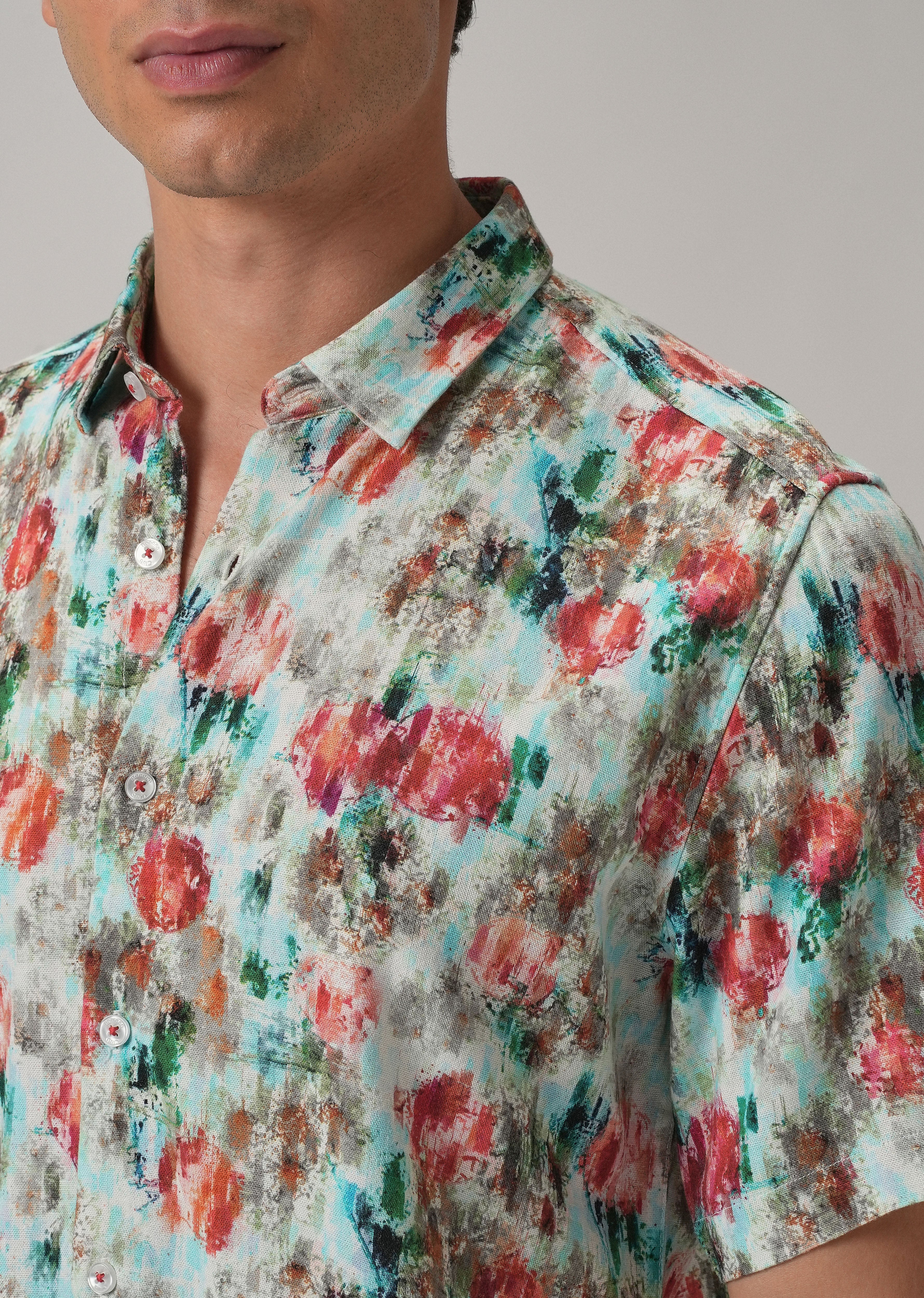 Red Abstract Patch Half Sleeve shirt