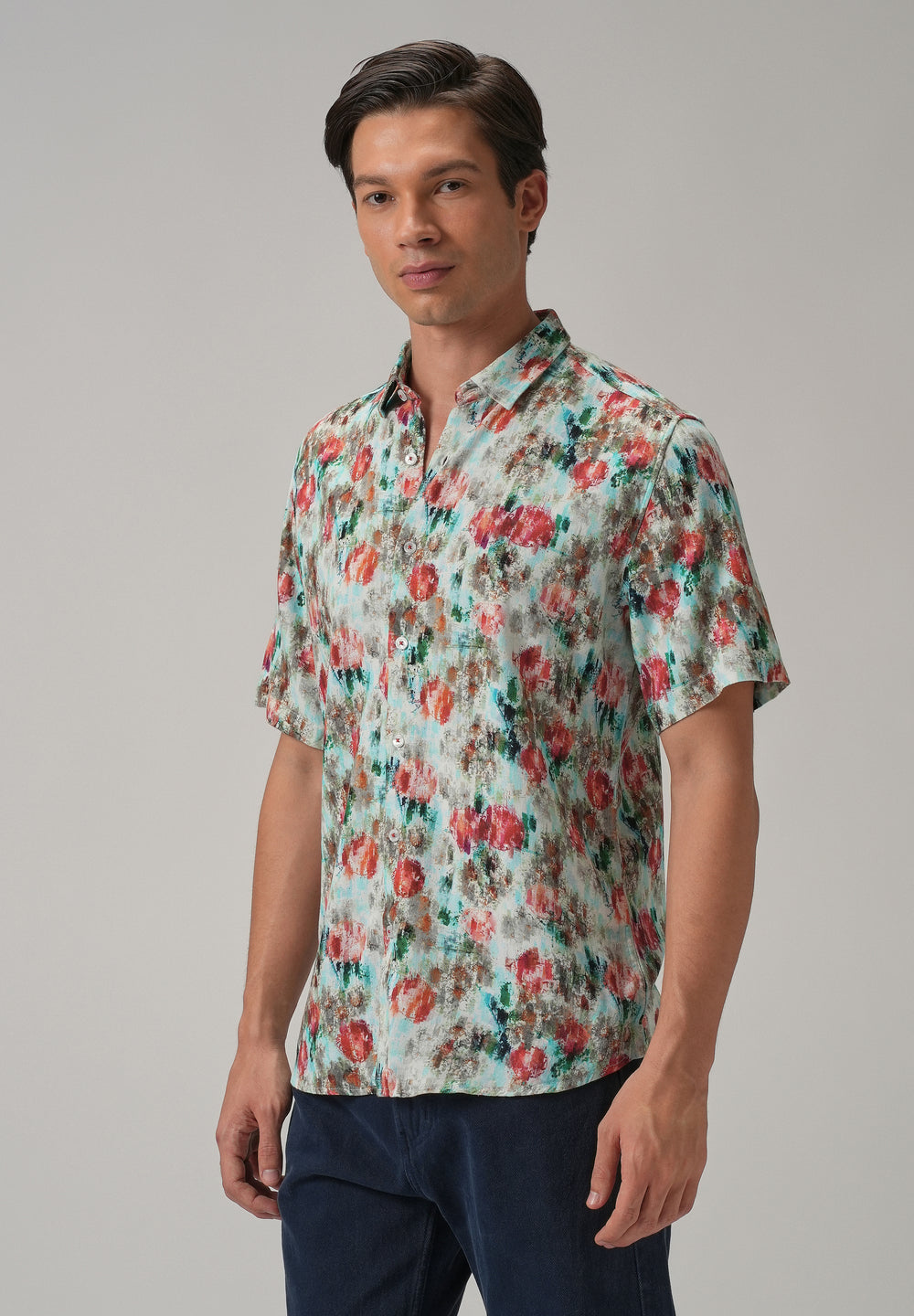 Red Abstract Patch Half Sleeve shirt