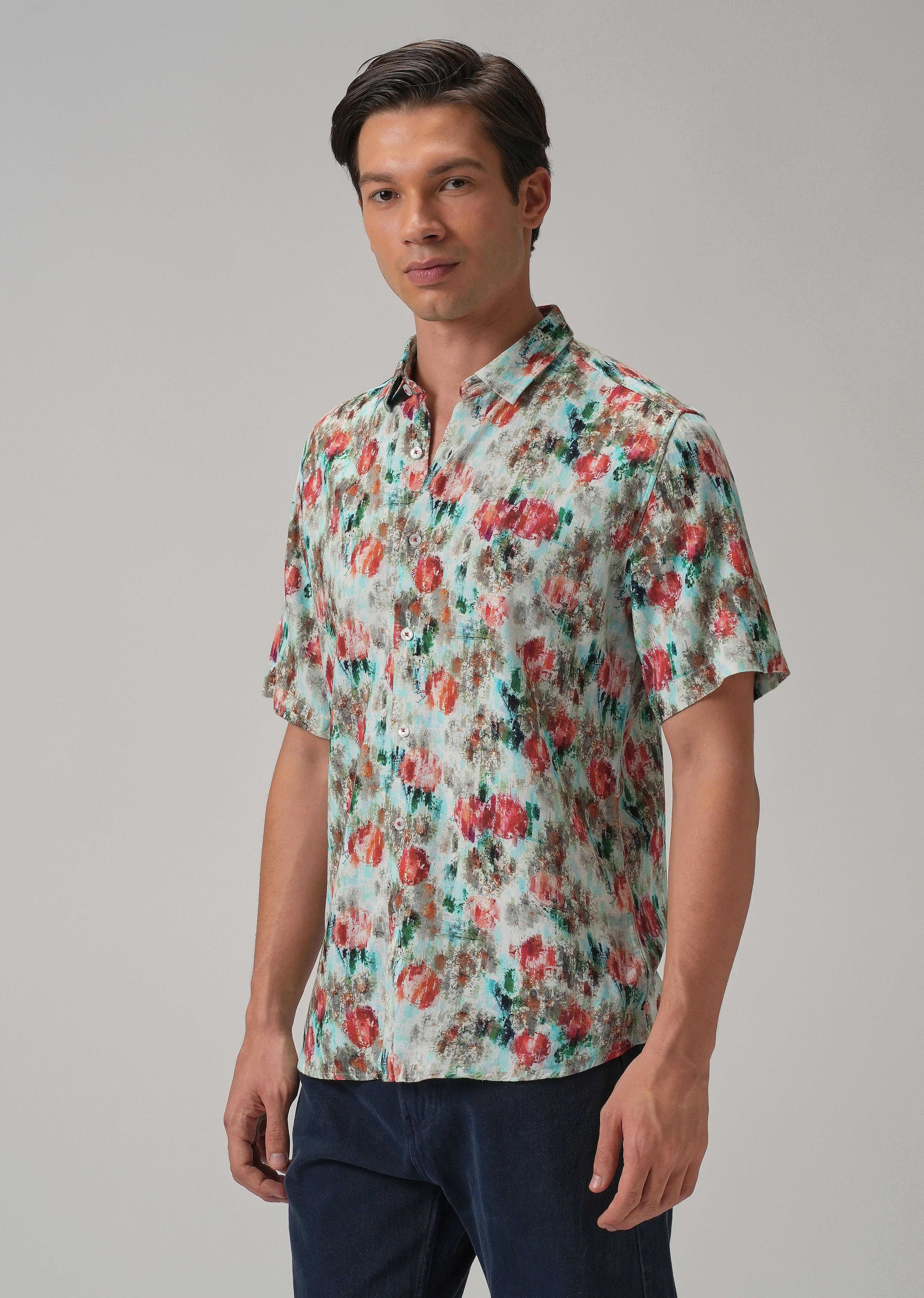 Red Abstract Patch Half Sleeve shirt