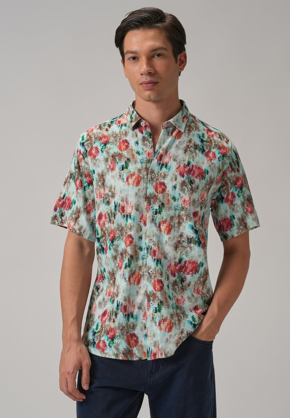 Red Abstract Patch Half Sleeve shirt
